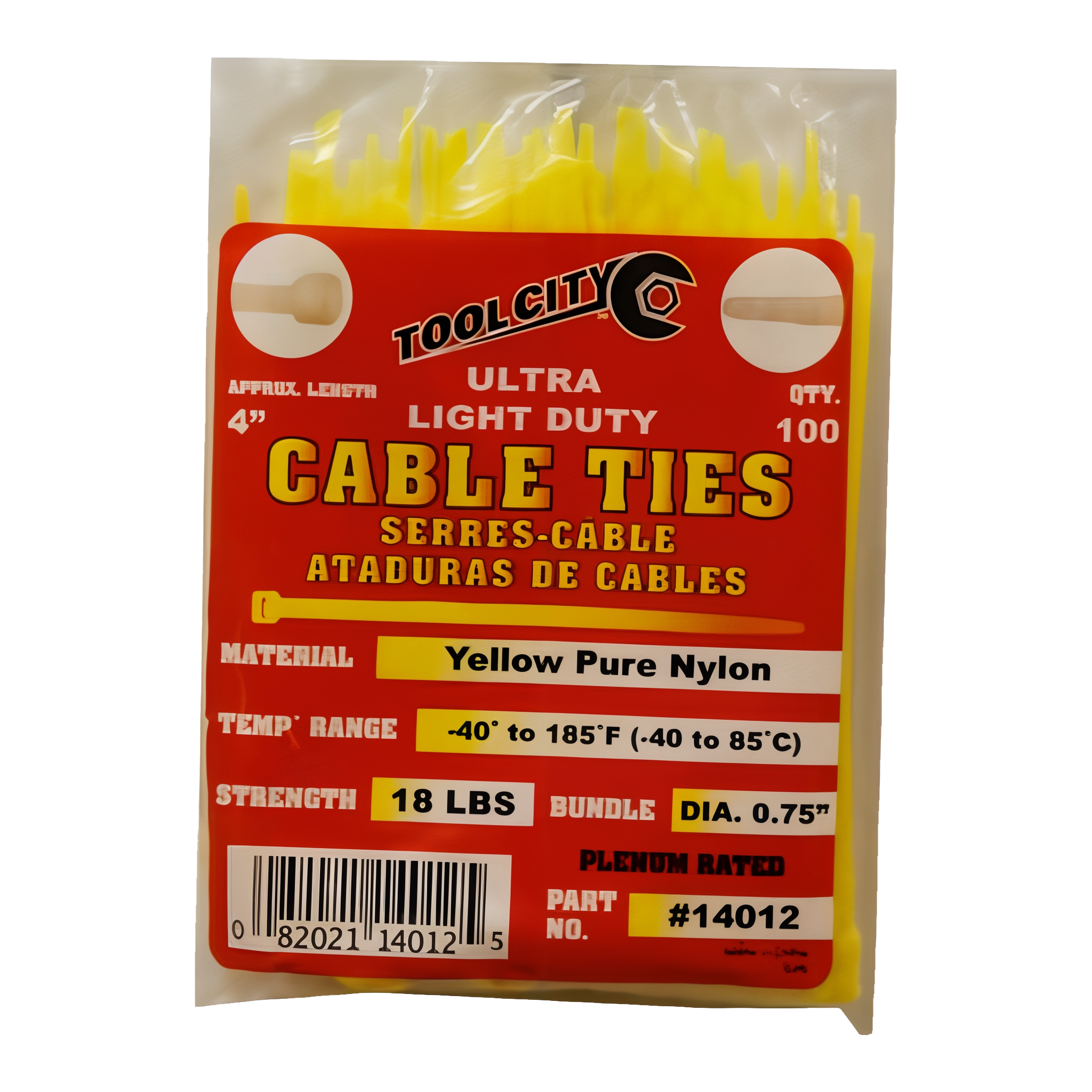 Tool City Yellow Cable Tie, 4 inch, ultra light duty, yellow.