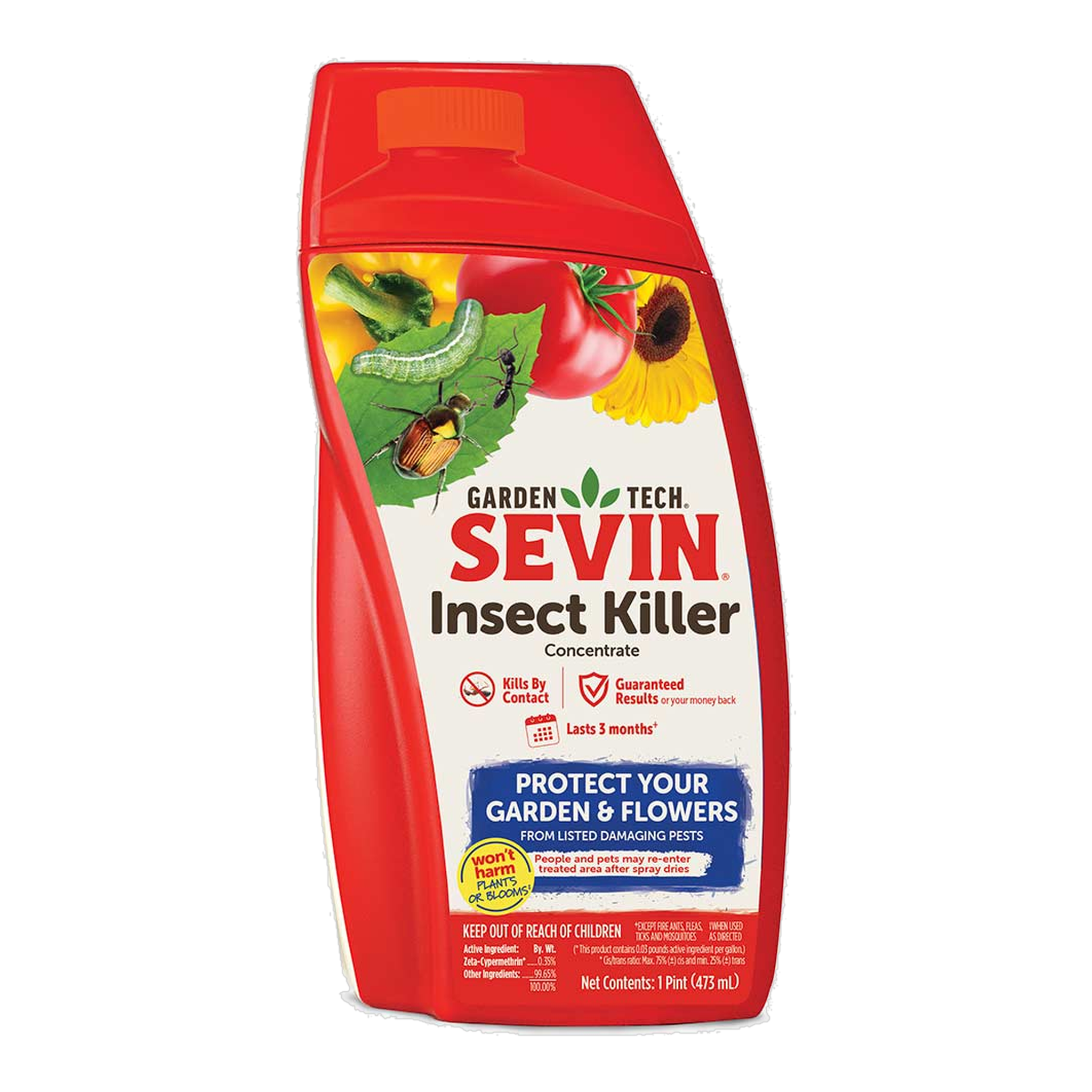 Sevin Insect Killer Concentrate 16 oz bottle, front label showing kills by contact and 3 month protection