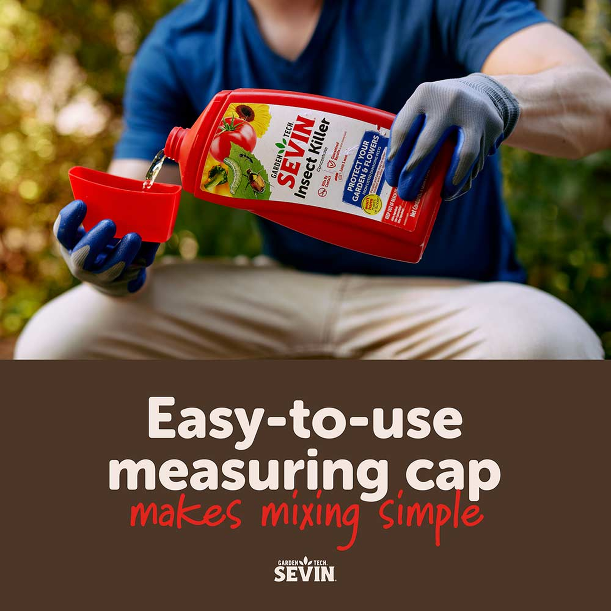 Easy-to-use measuring cap makes mixing Sevin concentrate simple