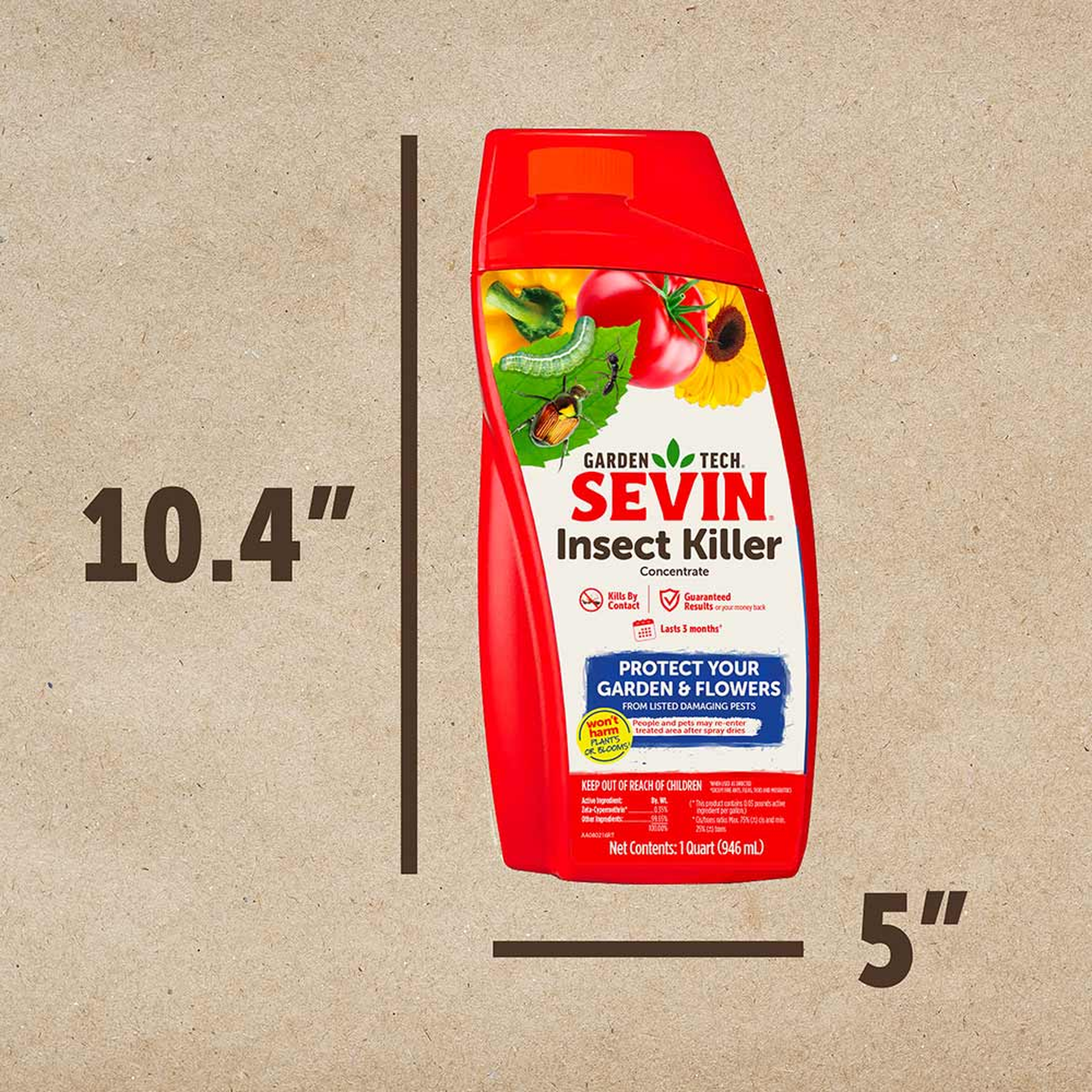 Sevin Insect Killer Concentrate 32 oz bottle measures 10.4 inches tall by 5 inches wide