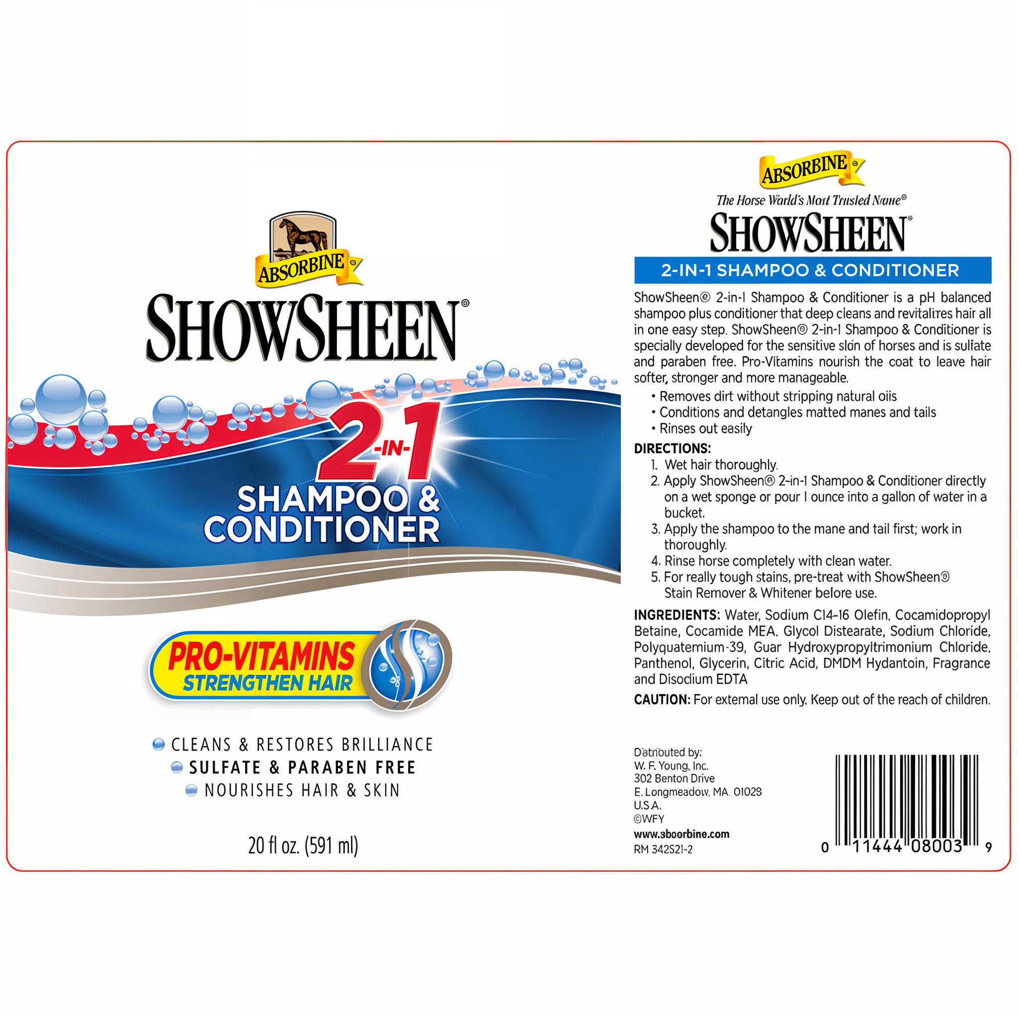 ShowSheen 2-in-1 shampoo and conditioner, label