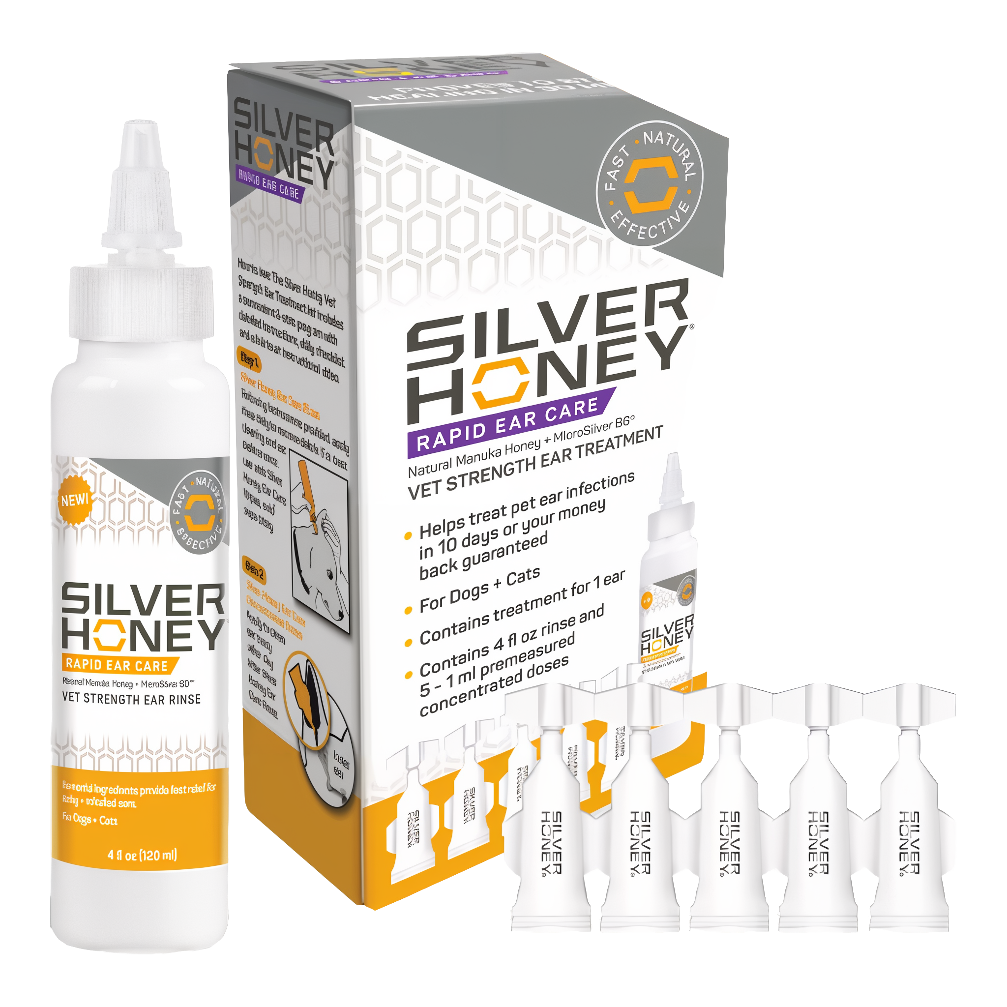 Silver Honey vet strength ear treatment, ear treatment kit with concentrated doses