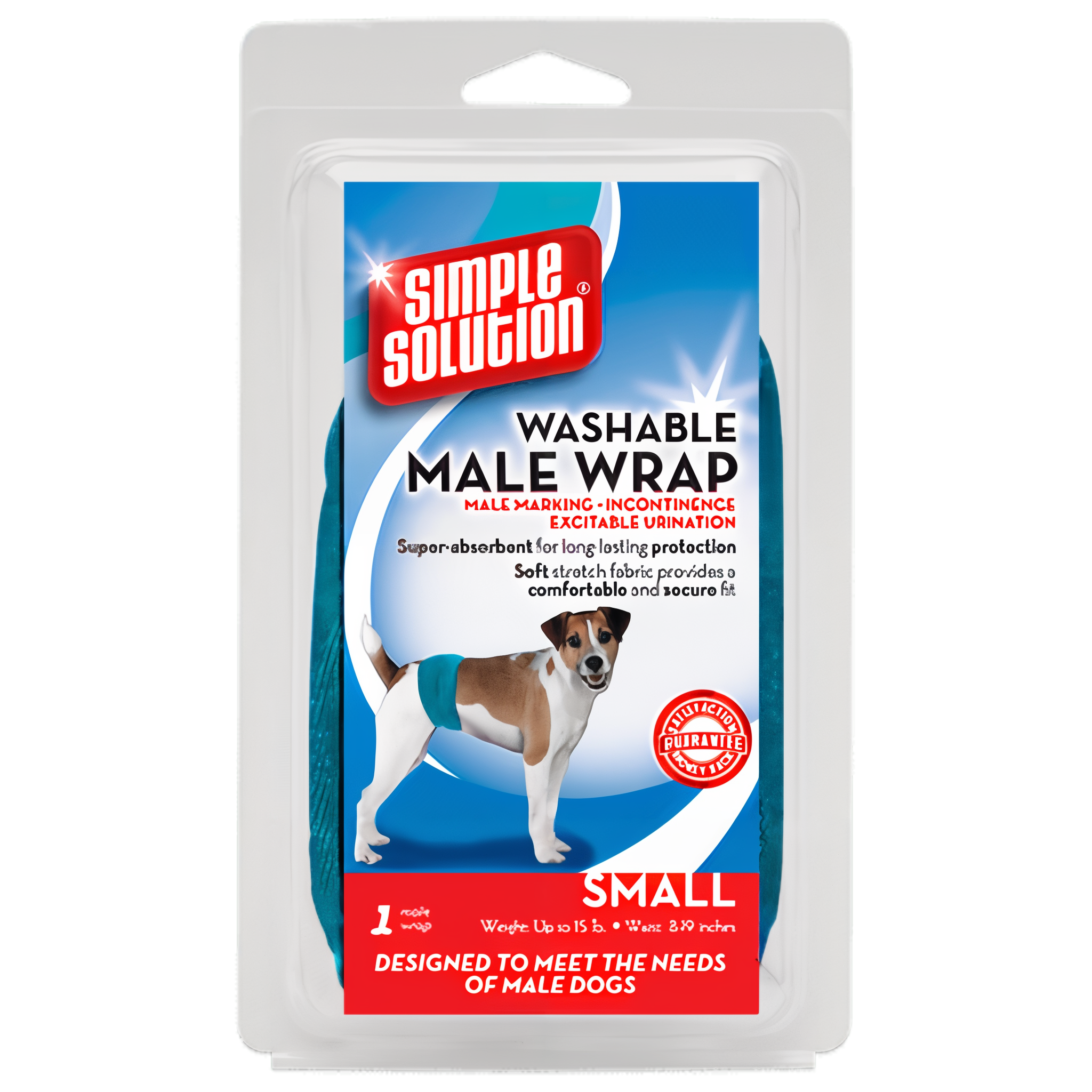 Simple Solution washable male dog diaper, absorbent wrap, size small.