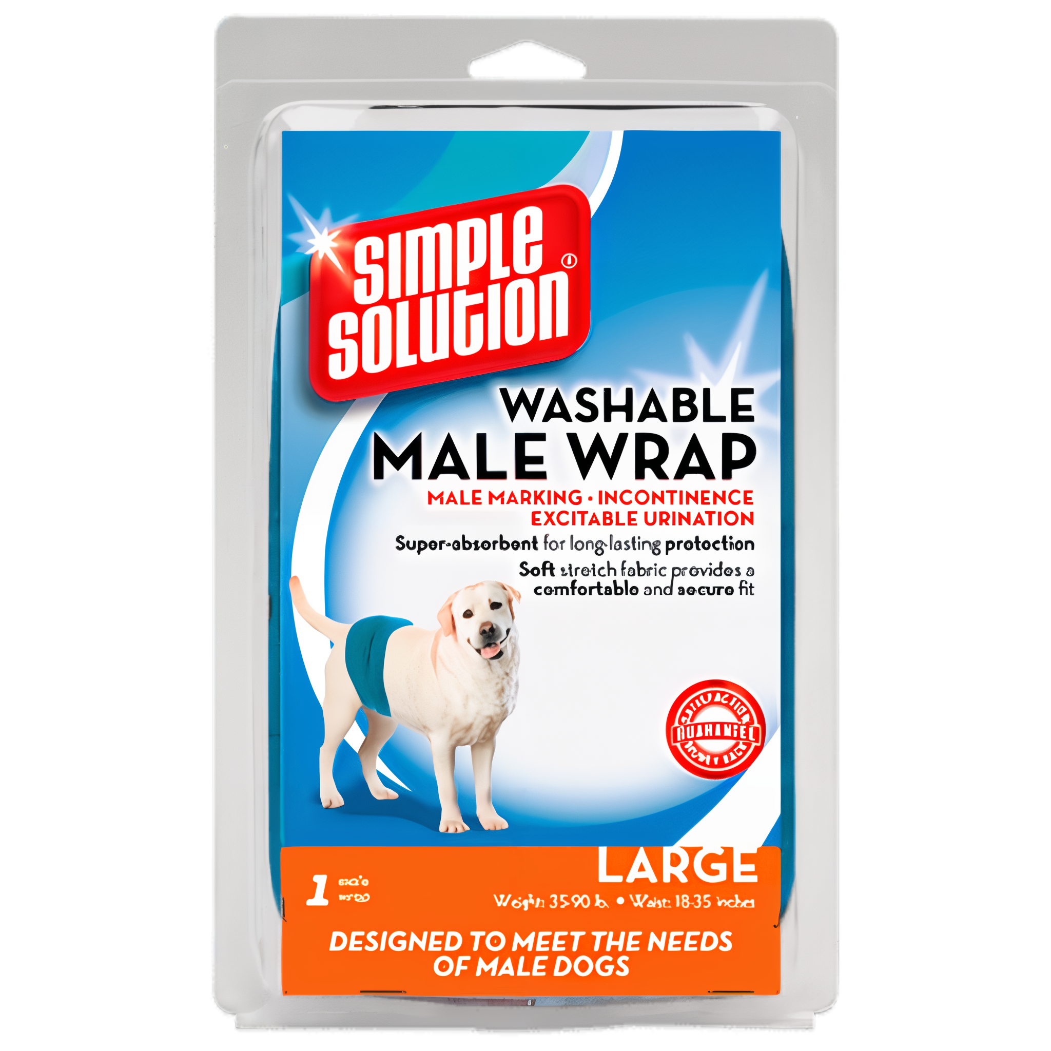 Simple Solution washable male dog wrap, absorbent diaper, size large.