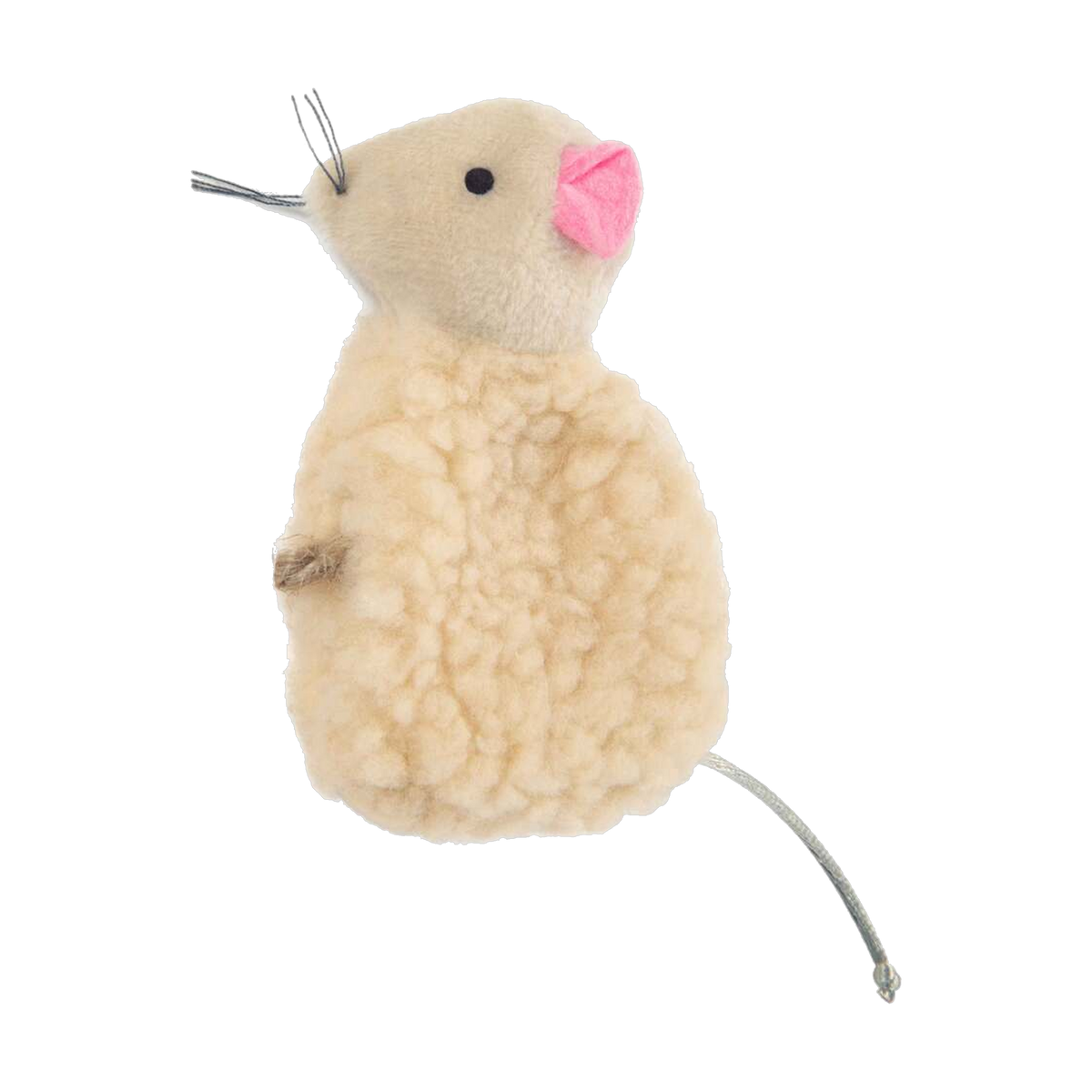 Side view of the SmartyKat Madcap Mania fleecy plush mouse with whiskers