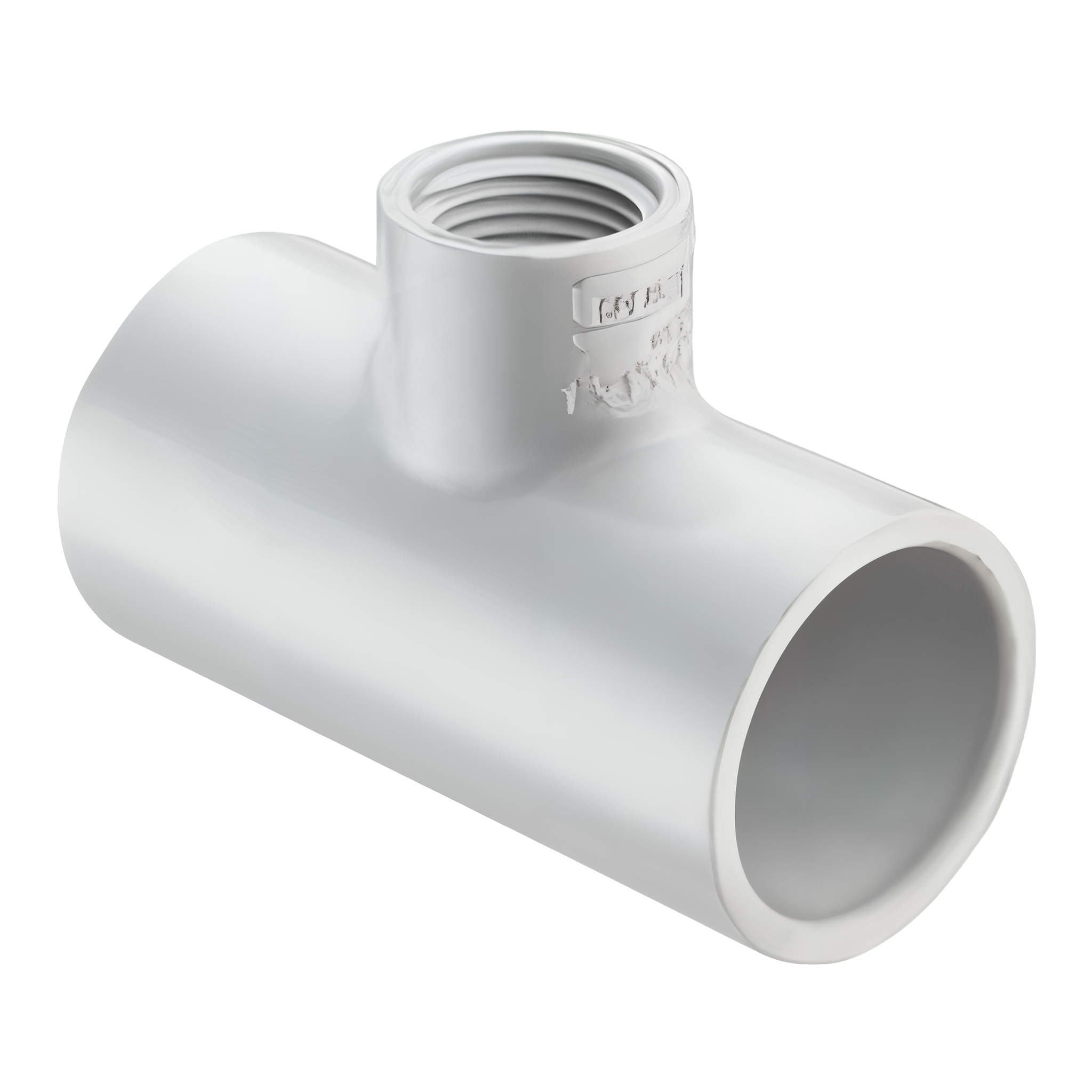 Spears 402-101 PVC reducing tee with two 3/4 inch slip-socket ends on the through-run and a smaller 1/2 inch female NPT threaded branch port, molded white schedule 40 body