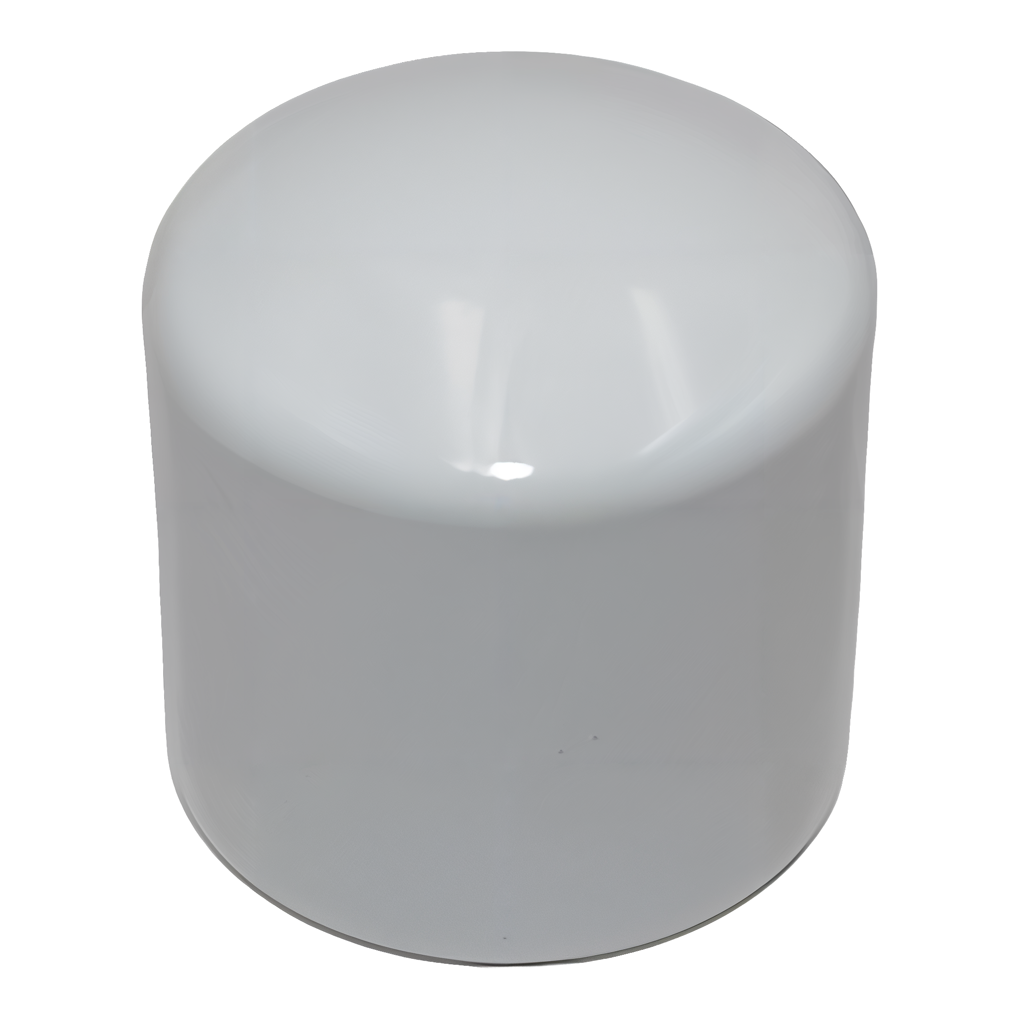 Spears 447-007 3/4 inch PVC end cap with rounded dome top and solvent-weld socket on the open end, molded white schedule 40 body with glossy crown