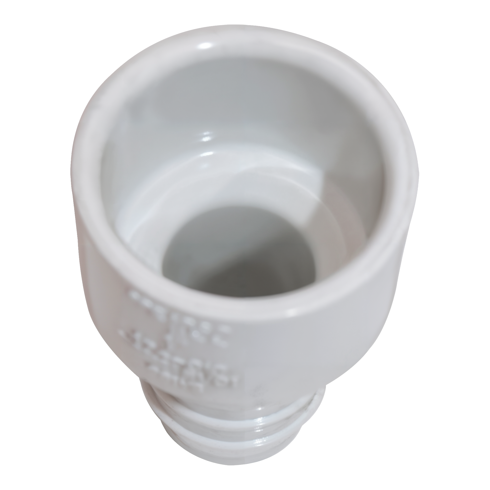 Spears 474-010 1 inch PVC insert adapter top-down view looking into the socket end showing the molded internal seating shoulder for solvent-weld PVC pipe