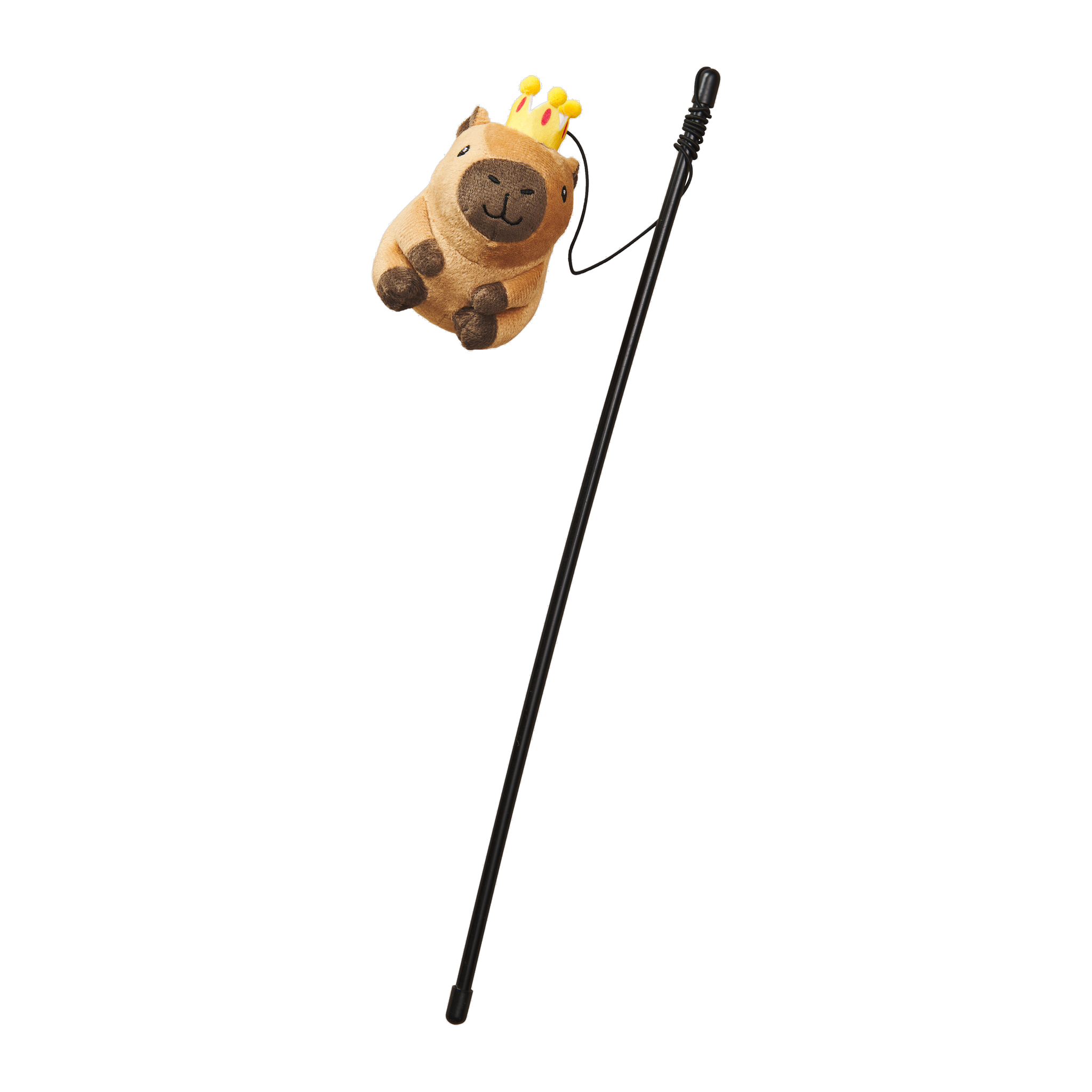 Spot Capybara with Crown teaser wand cat toy with catnip and silvervine plush