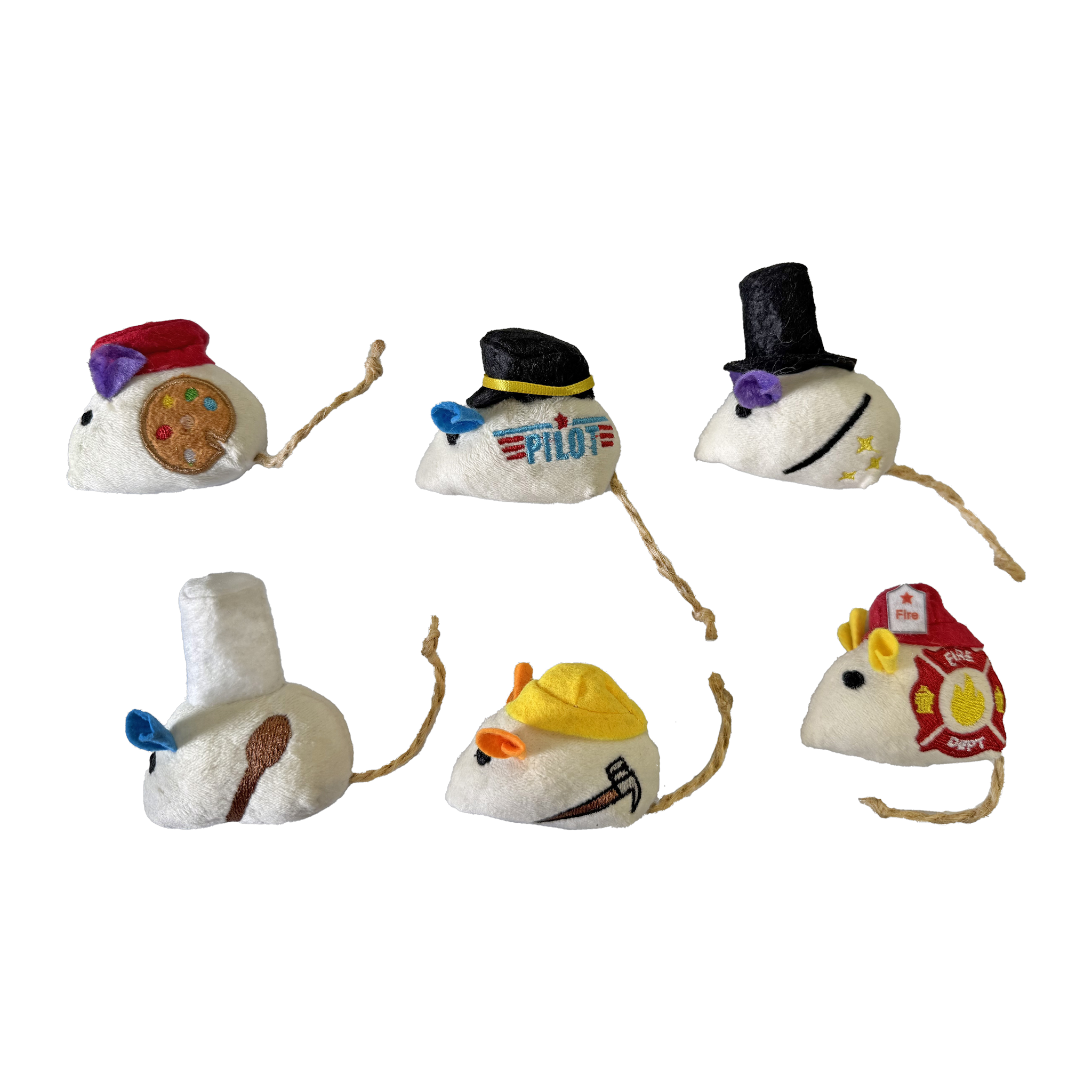 Spot Mice at Work catnip cat toys 6 pack with career-themed plush mice