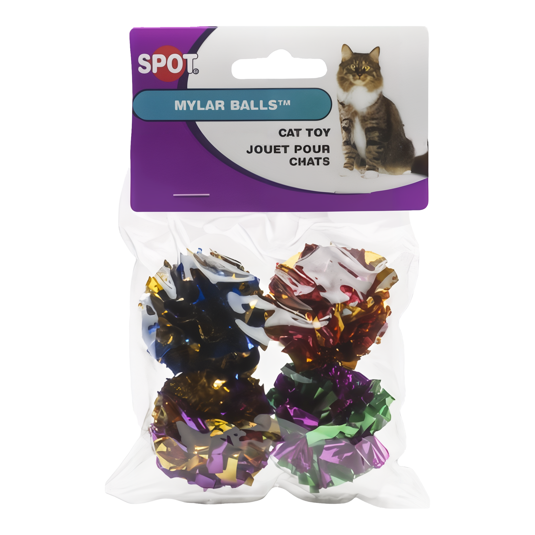 Spot Mylar Balls crinkle cat toy 4 pack in retail packaging