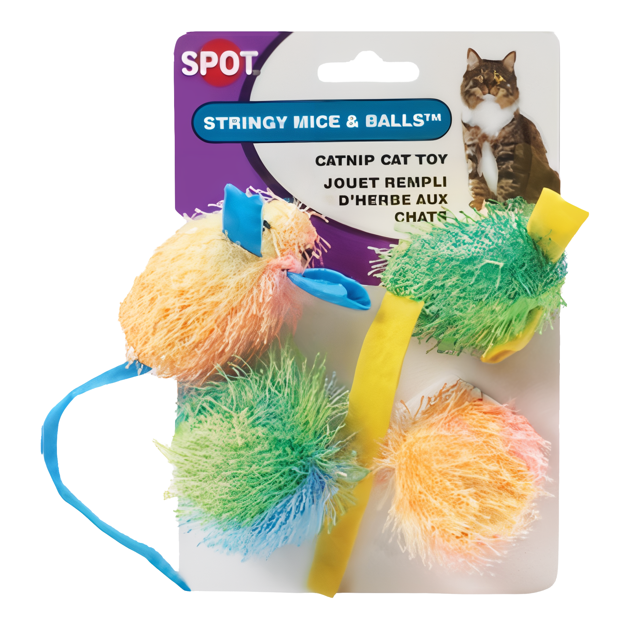 Spot Stringy Mice and Ball catnip cat toy 4 pack in retail packaging