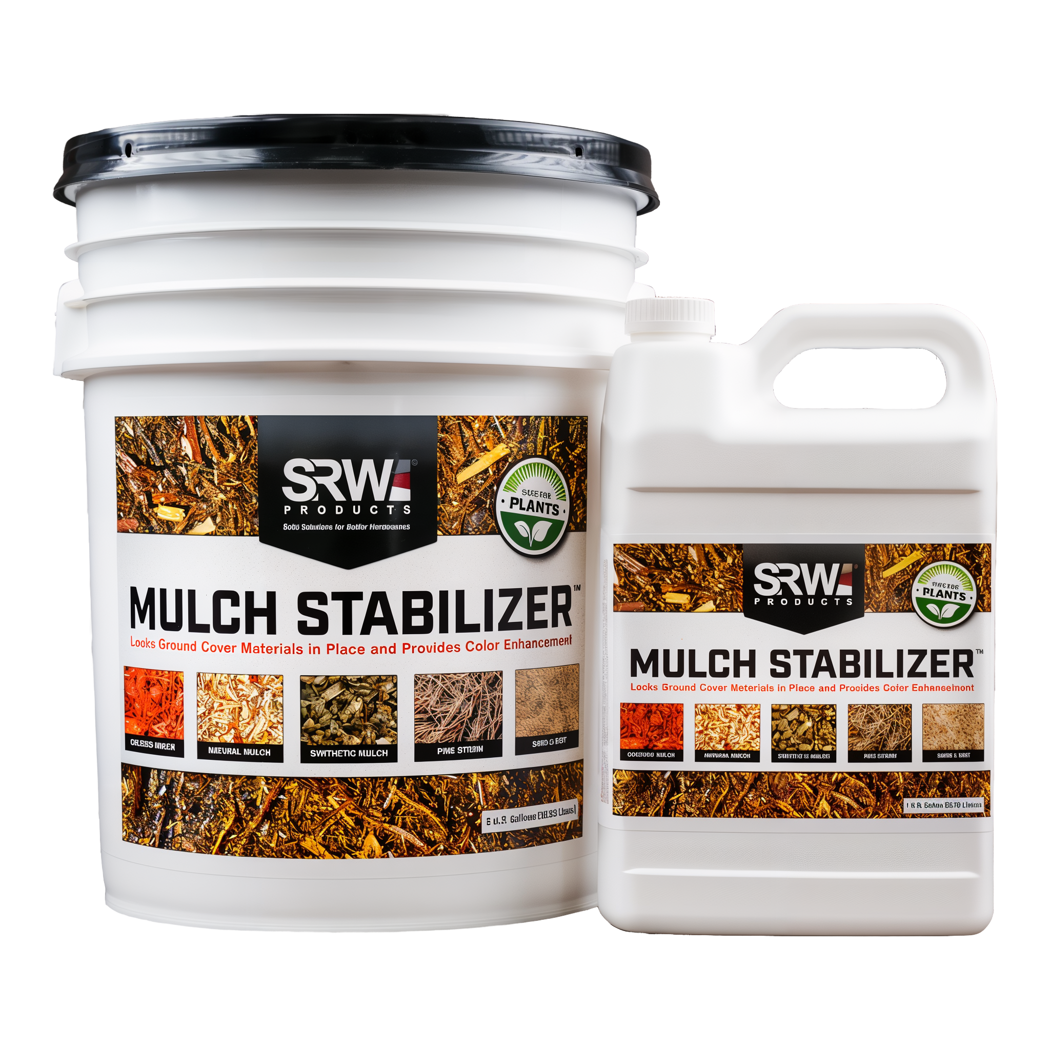 SRW Mulch Stabilizer 1 gallon and 5 gallon containers