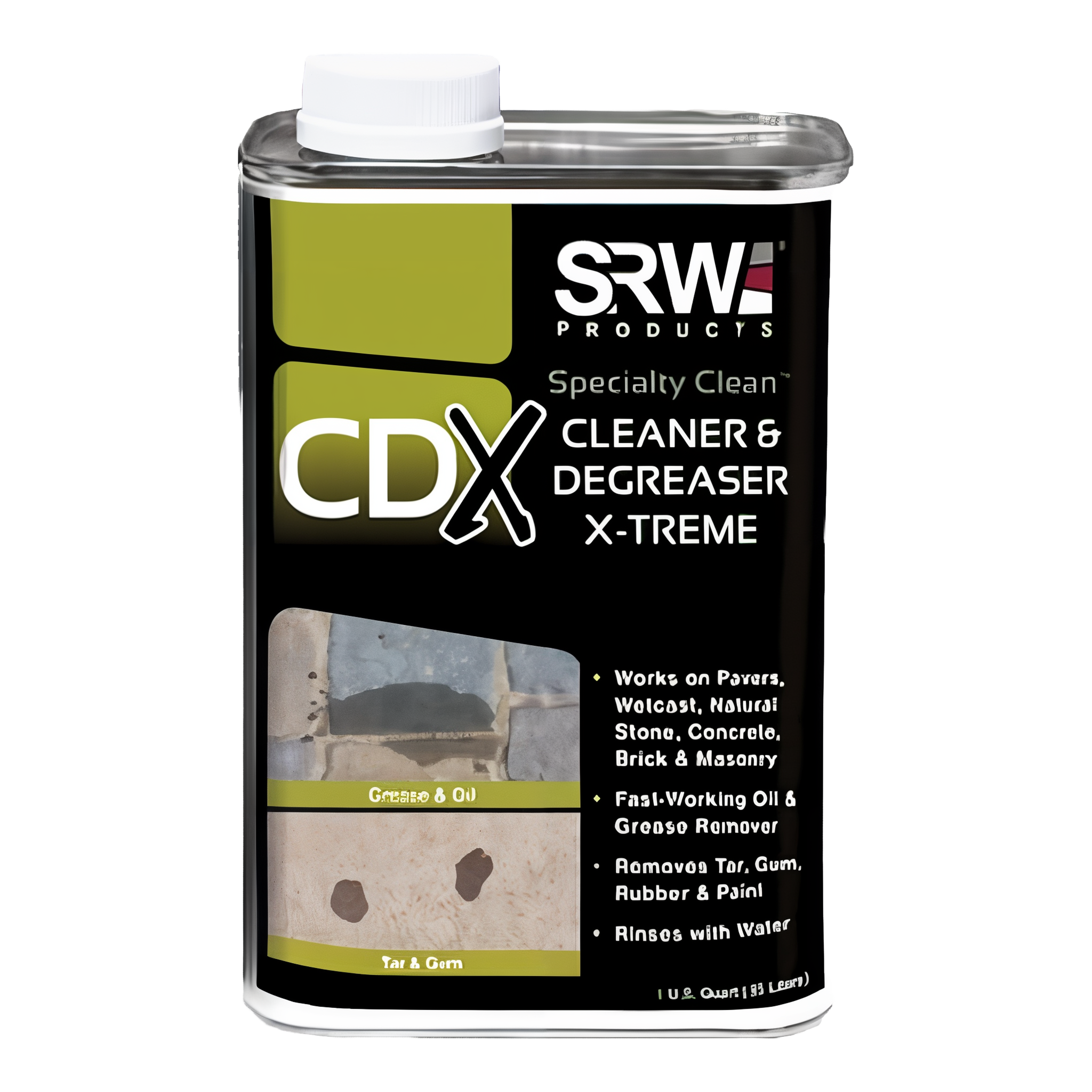 SRW Products CDX Cleaner & Degreaser X-Treme Specialty Clean — concentrated spot-treatment cleaner-degreaser for grease, oil, tar, rubber, and paint, 1-quart bottle
