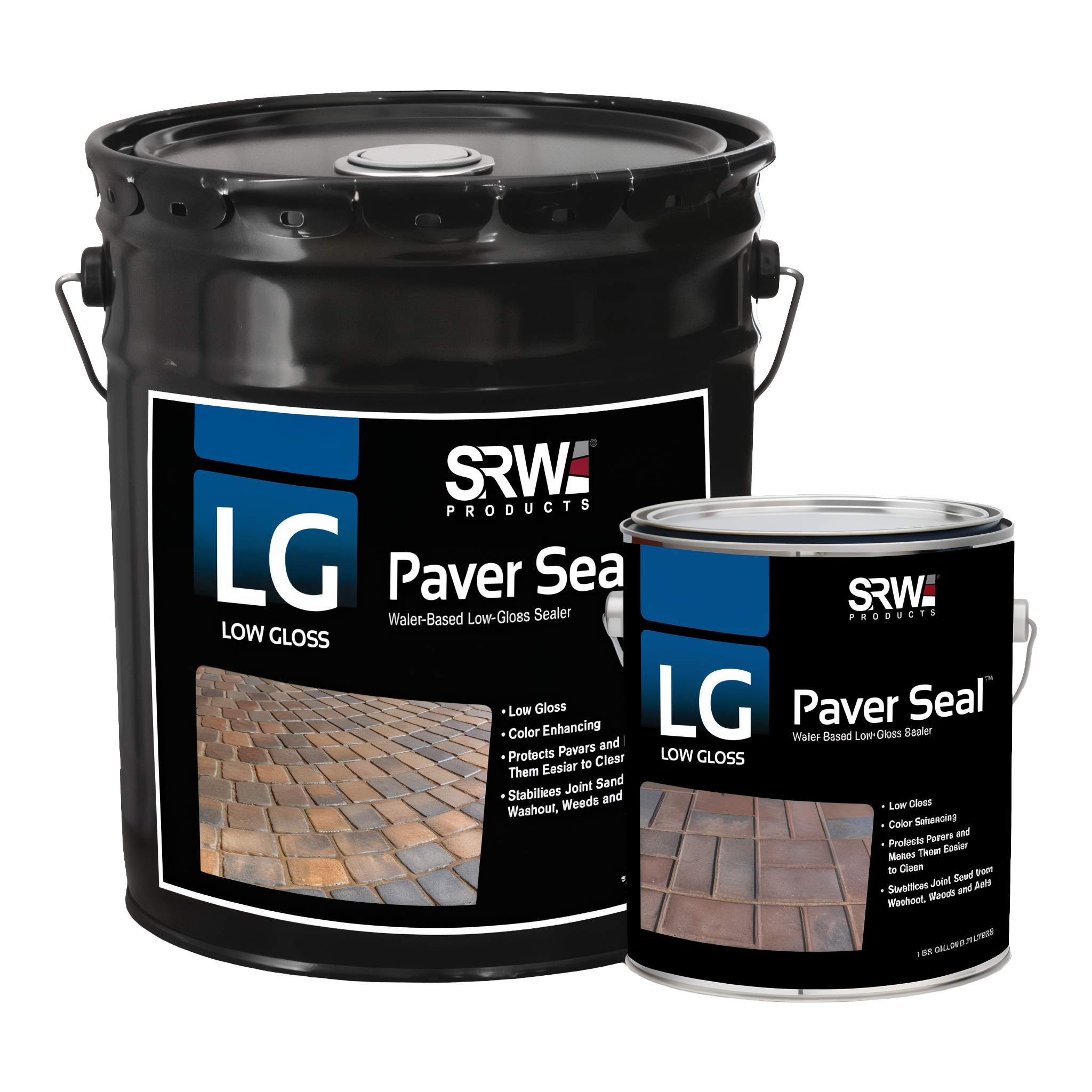 SRW Products LG Low Gloss Paver Sealer — water-based low-gloss color-enhancing acrylic sealer, 1-gallon jug shown (also available in 5-gallon pail)