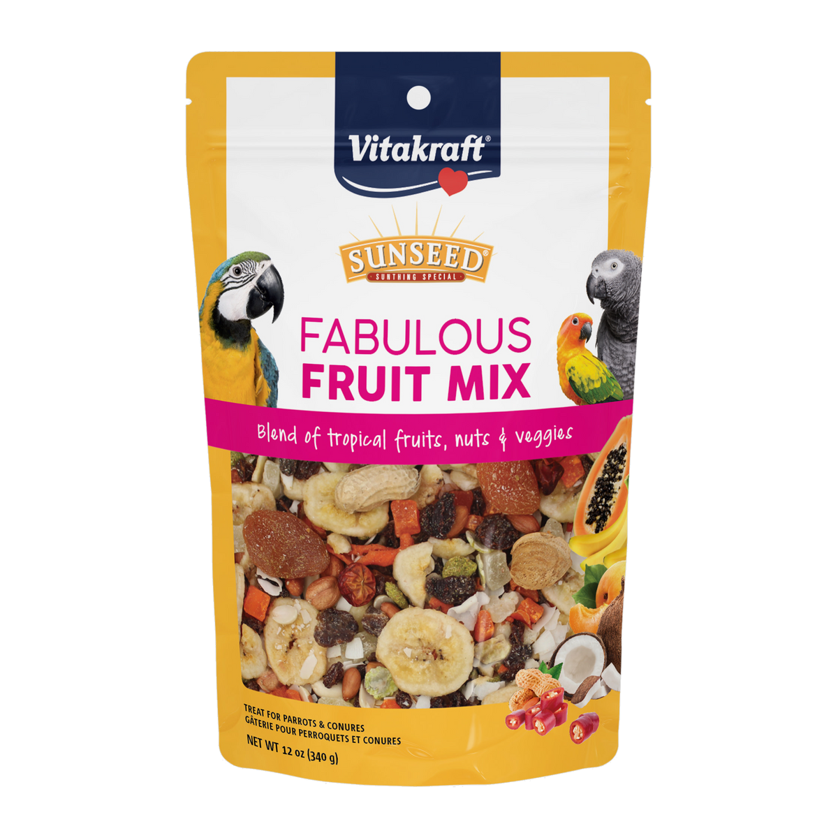 Sunseed Fabulous Fruit Mix parrot and conure treat 12 oz bag front