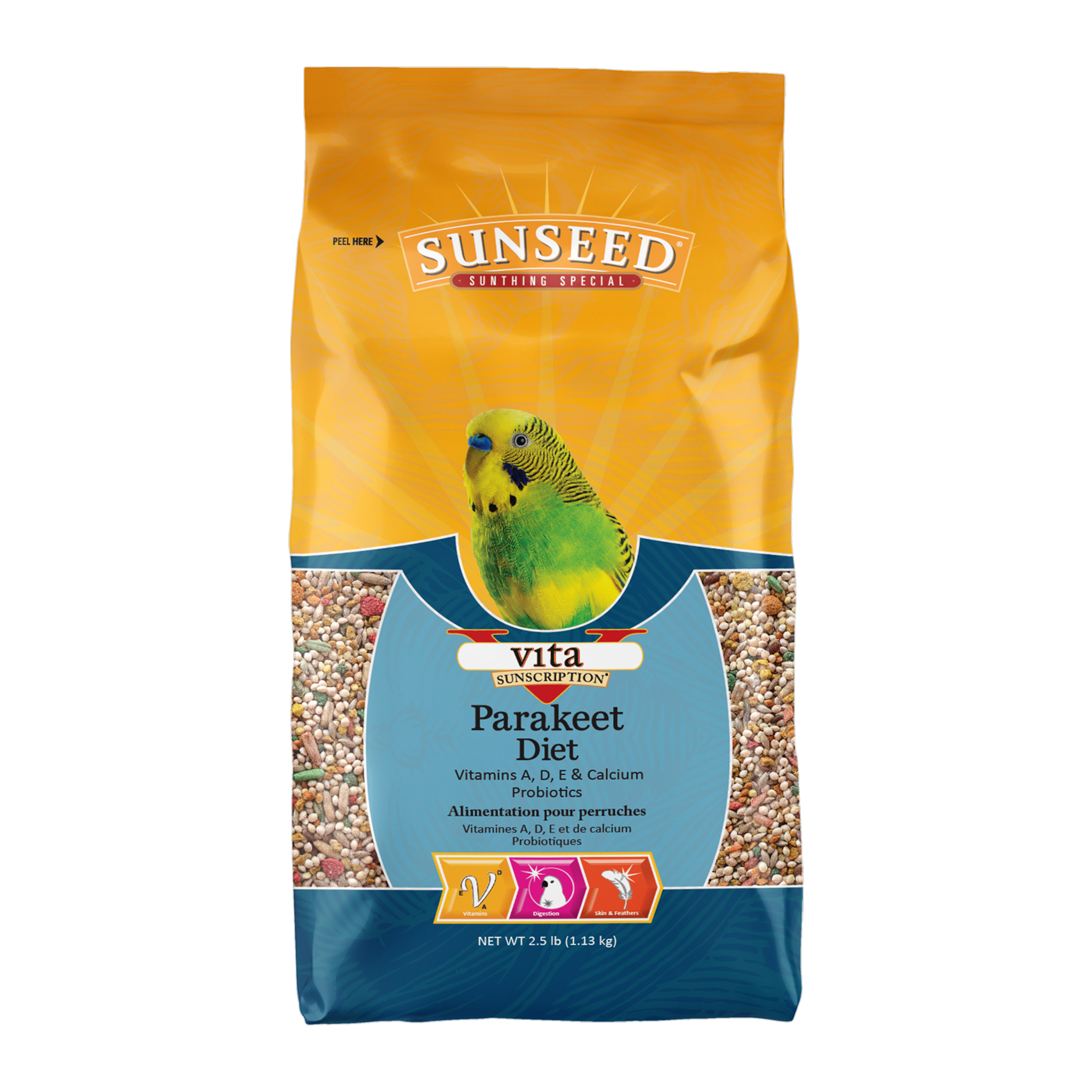 Sunseed Vita Sunscription parakeet food 2.5 lb bag front with budgie