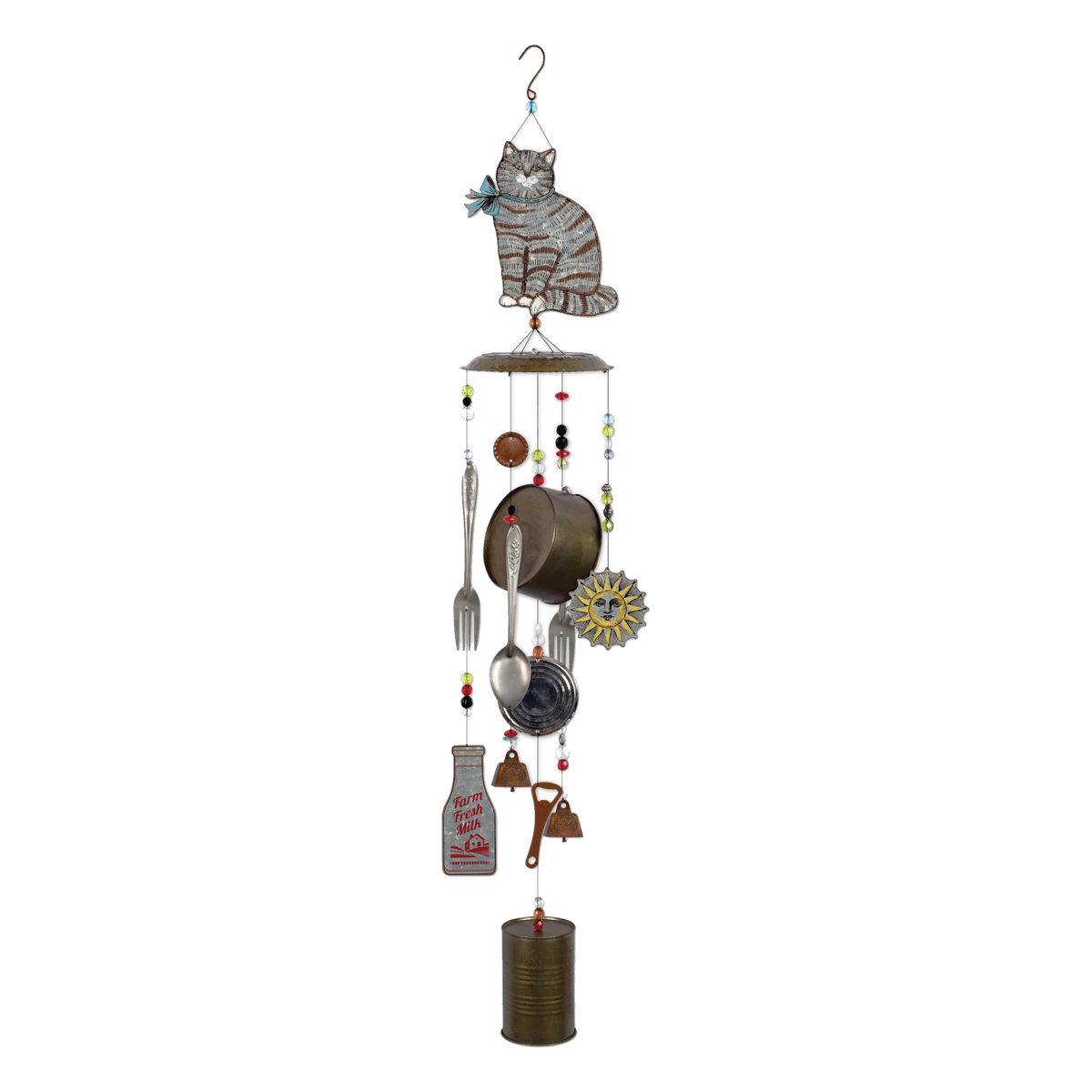 Sunset Vista Designs Farm Cat Metal Wind Chime -- 40" chime on white