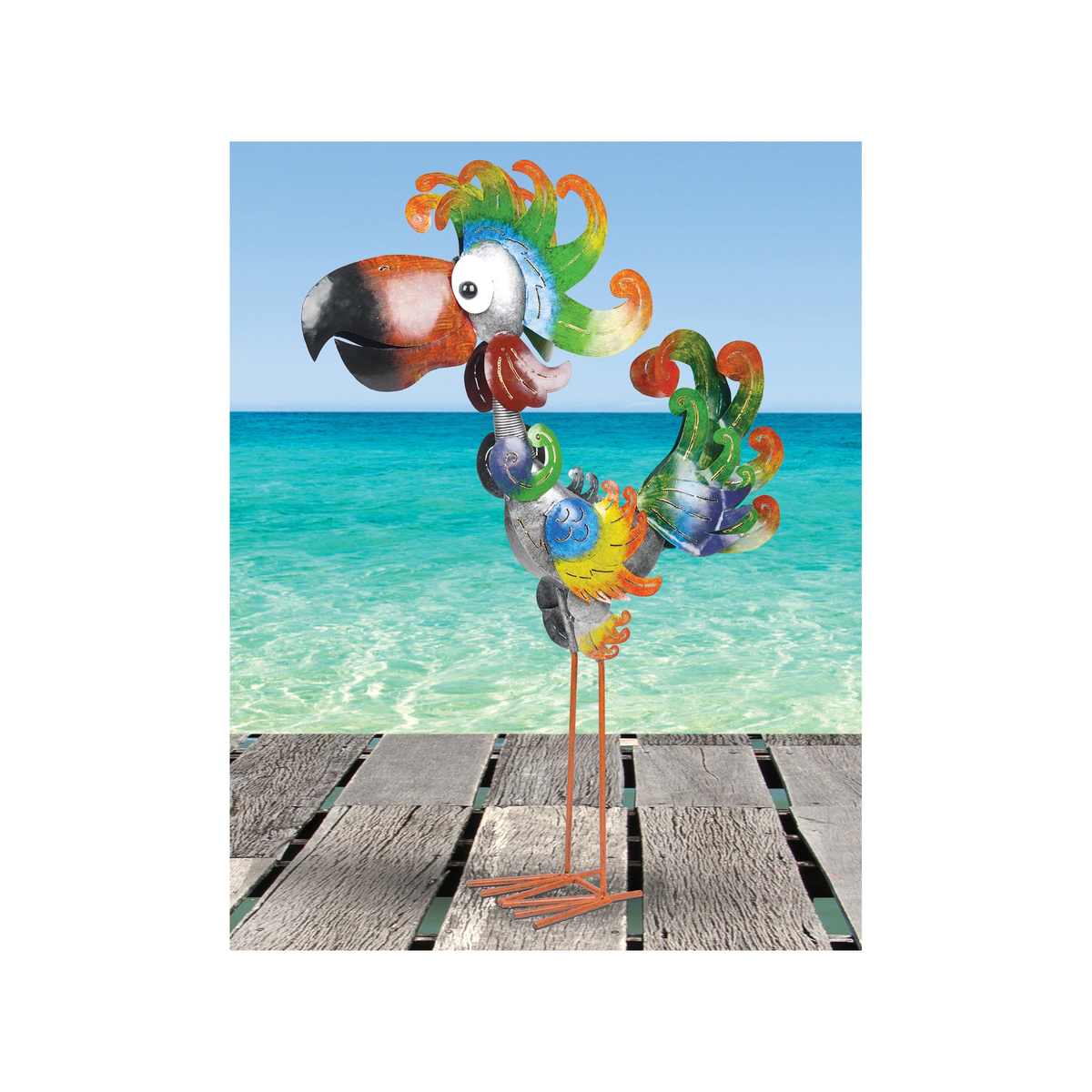 Sunset Vista Designs Loopy Lenny Bird Porch Sitter -- shown on a dock by the beach
