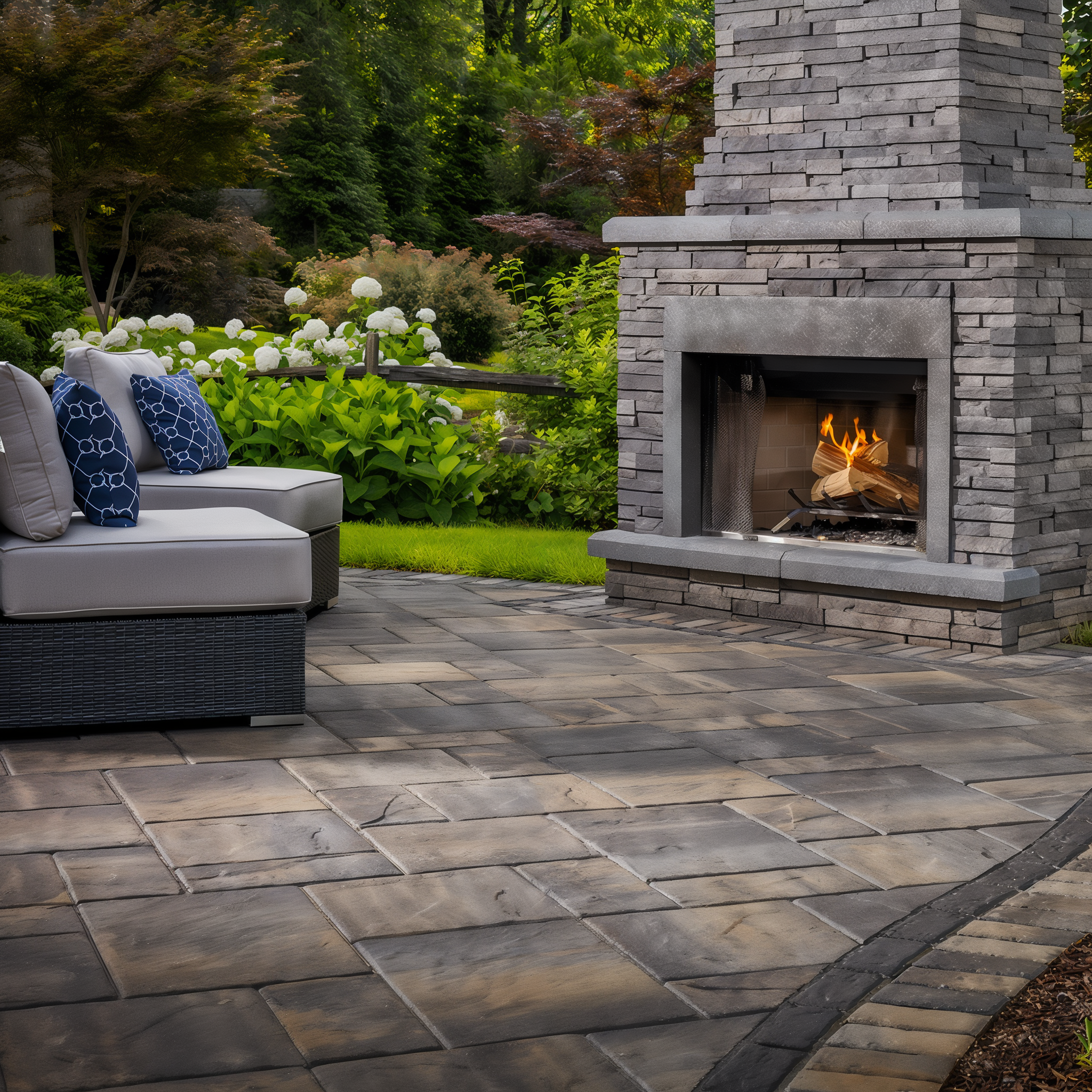 Techniseal CB+ Paver Sealer Color Boost — ambiance scene of a color-enhanced concrete paver patio with deep saturated tones