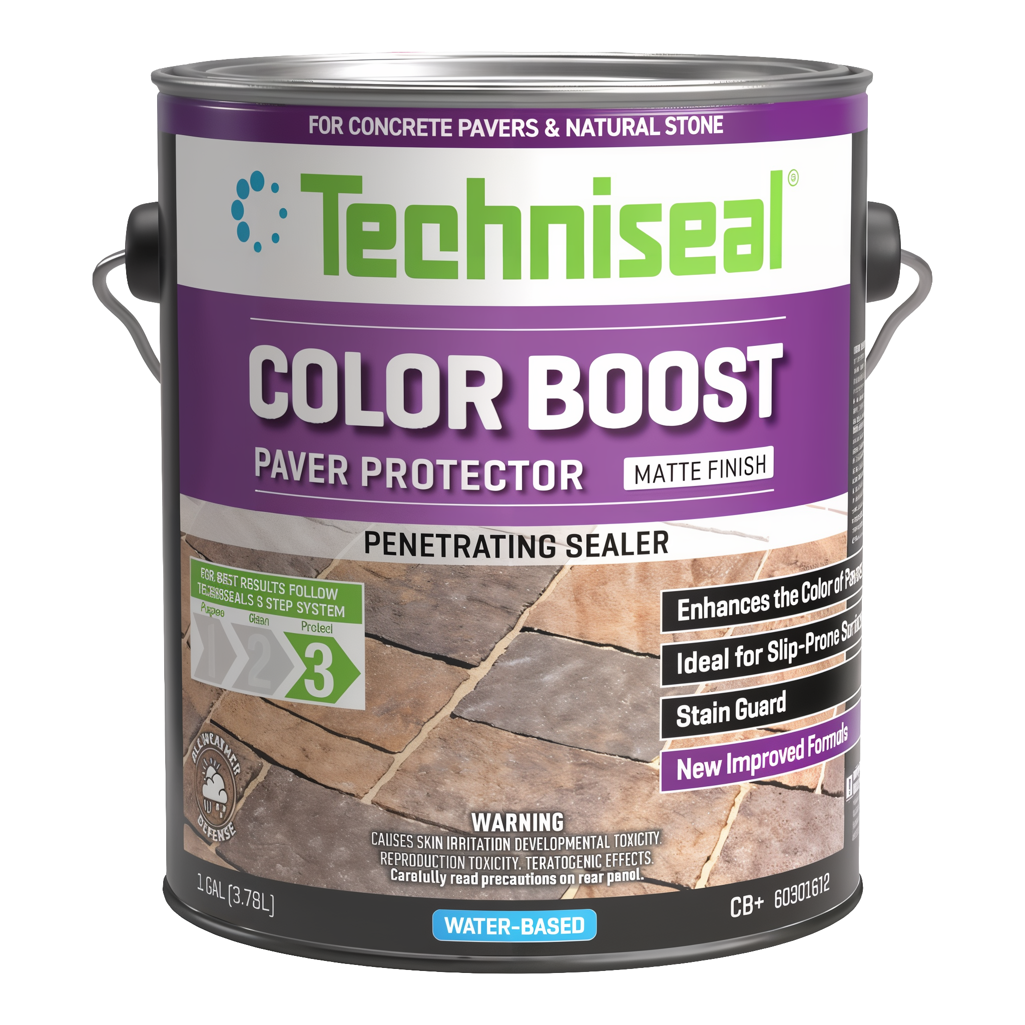 Techniseal CB+ Paver Sealer Color Boost — water-based penetrating color-enhancing sealer with stain guard, matt finish for concrete pavers and natural stone, 1-gallon jug