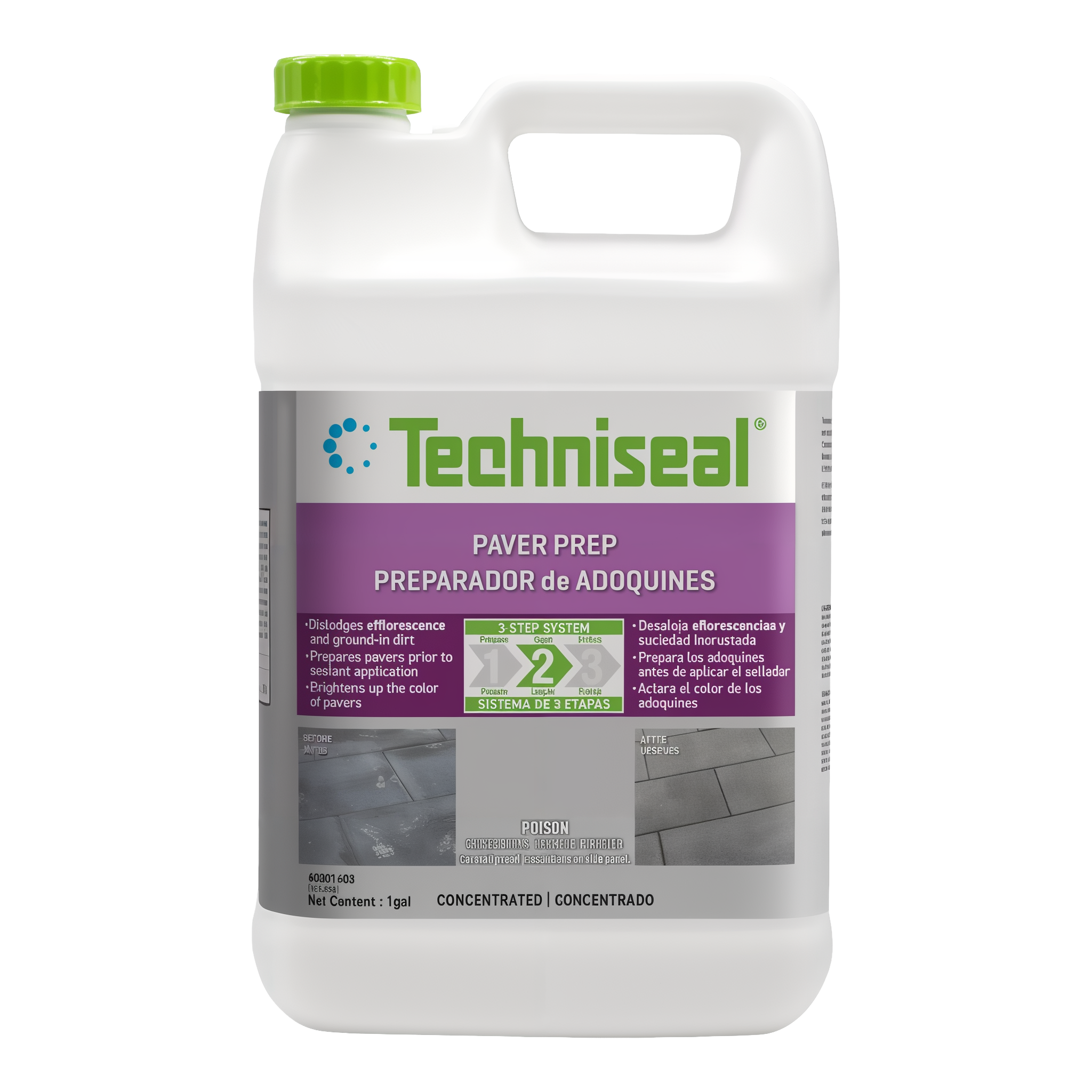 Techniseal Paver Prep & Efflo Cleaner — eco-friendly hardscape efflorescence remover and pre-seal cleaner for concrete pavers, slabs, and interlocking, 1-gallon jug