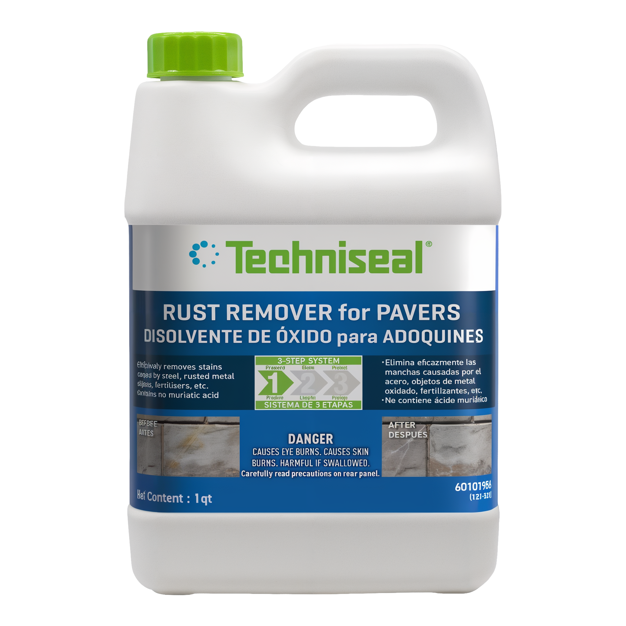 Techniseal Rust Stain Remover — professional rust and metal stain cleaner for concrete pavers, slabs, brick, and natural stone, 1-quart bottle