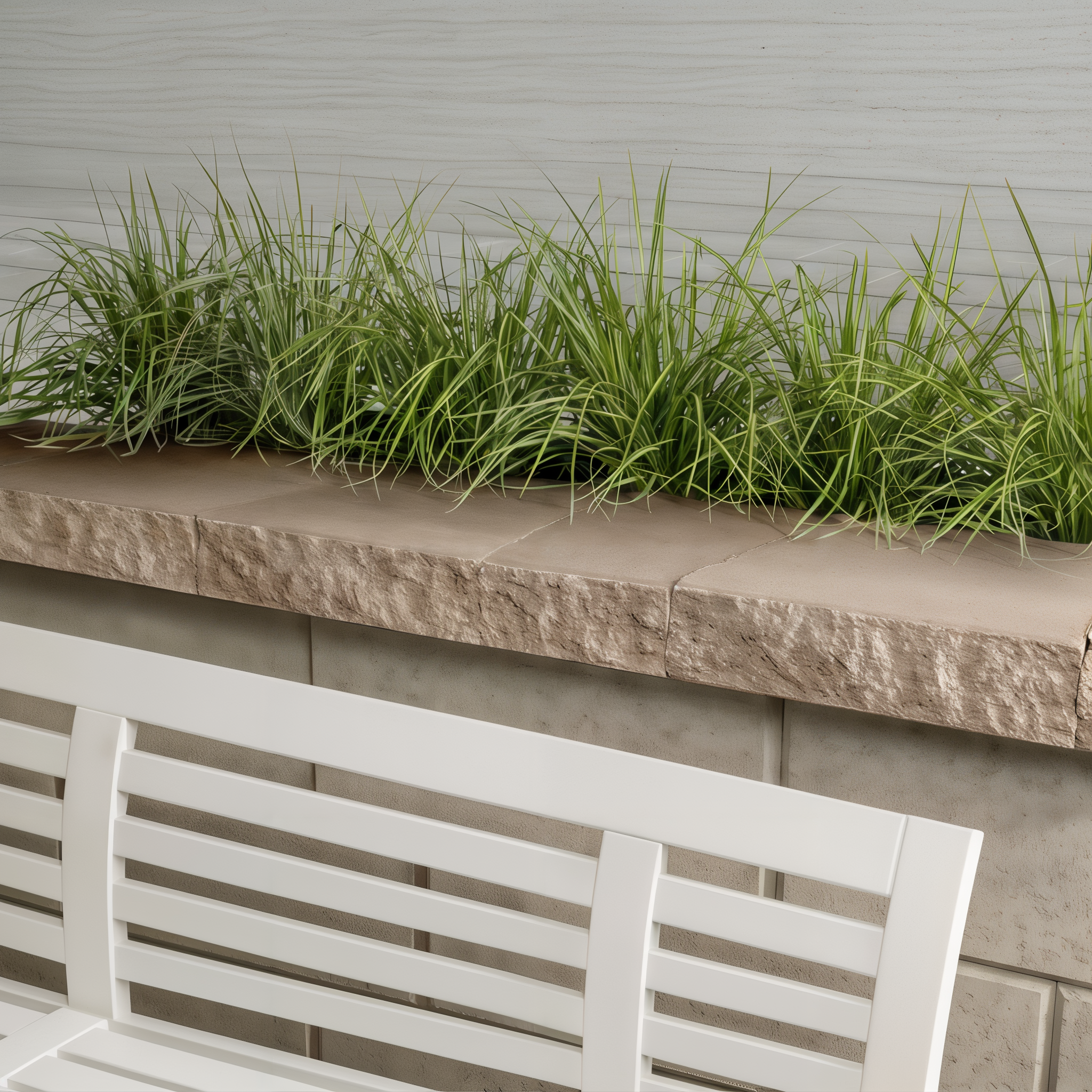Caffè Crema architectural cap with Sandlewood split modular finish on outdoor wall.