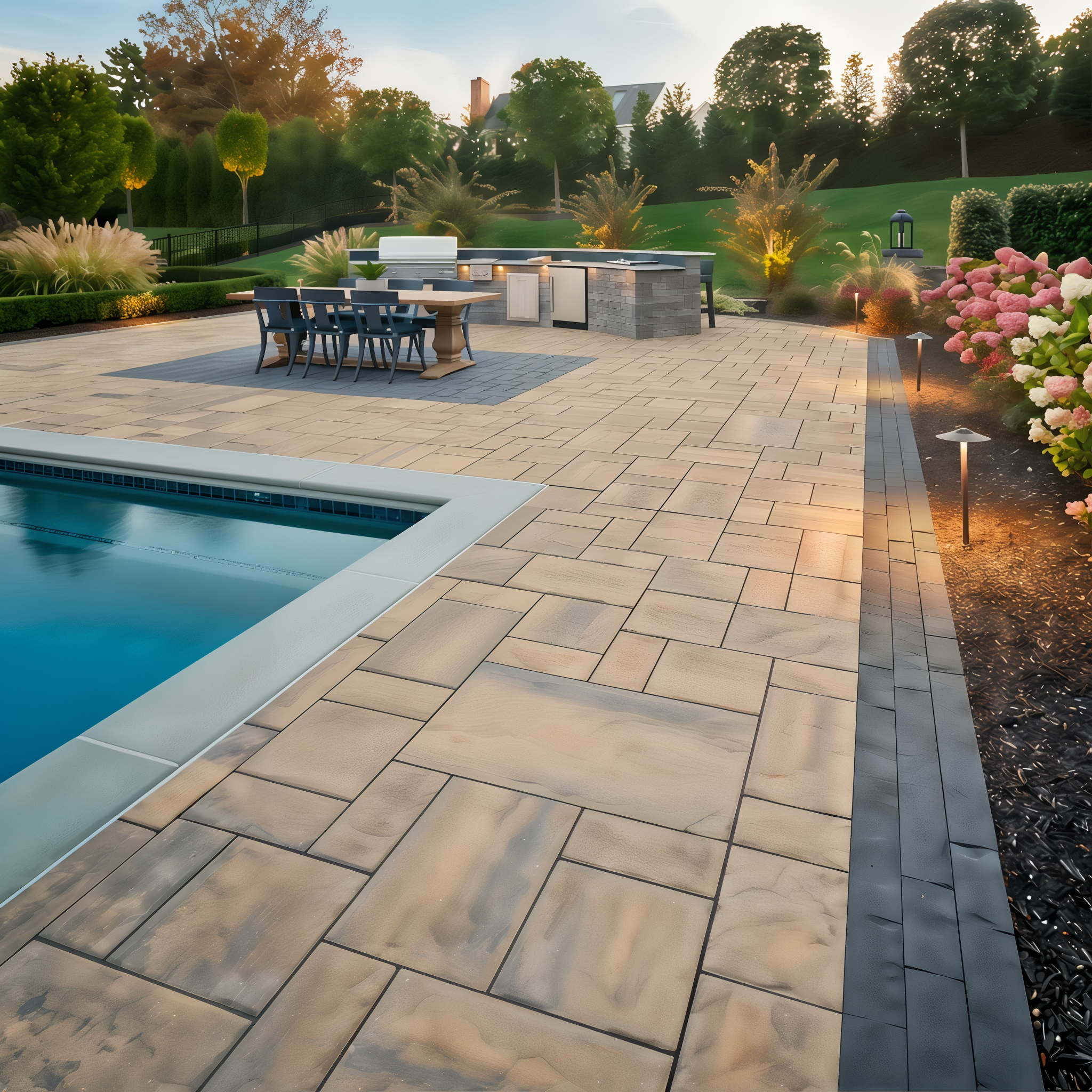 Techo-Bloc Blu 60 Champlain Grey Hd² Slate slate slab sleek pool deck.