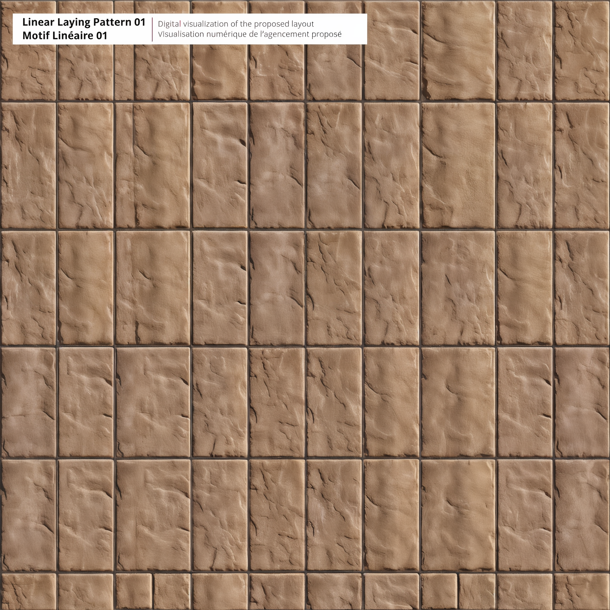 Blu HD2 pavers in Chestnut Brown slate finish, linear pattern 01, 6 x 13 inch