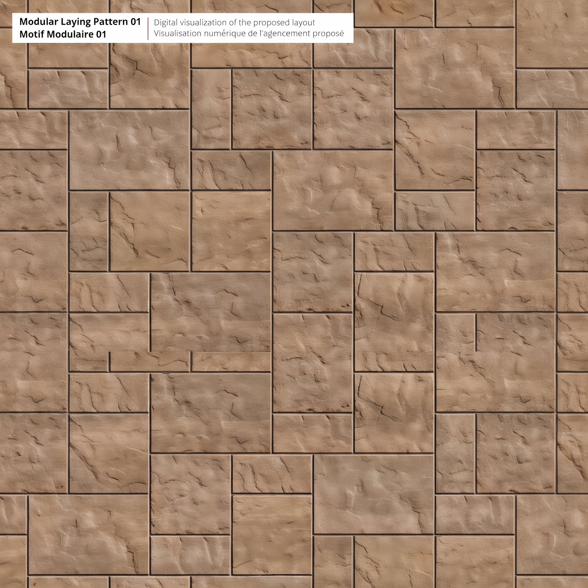 Blu 60 Chestnut Brown Slate Slabs in Modular Laying Pattern 01.