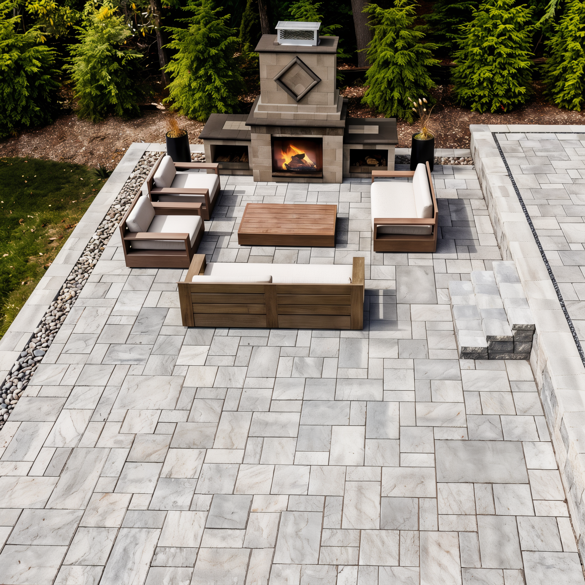 Blu 60 Shale Grey Slate slabs creating spacious patio area.