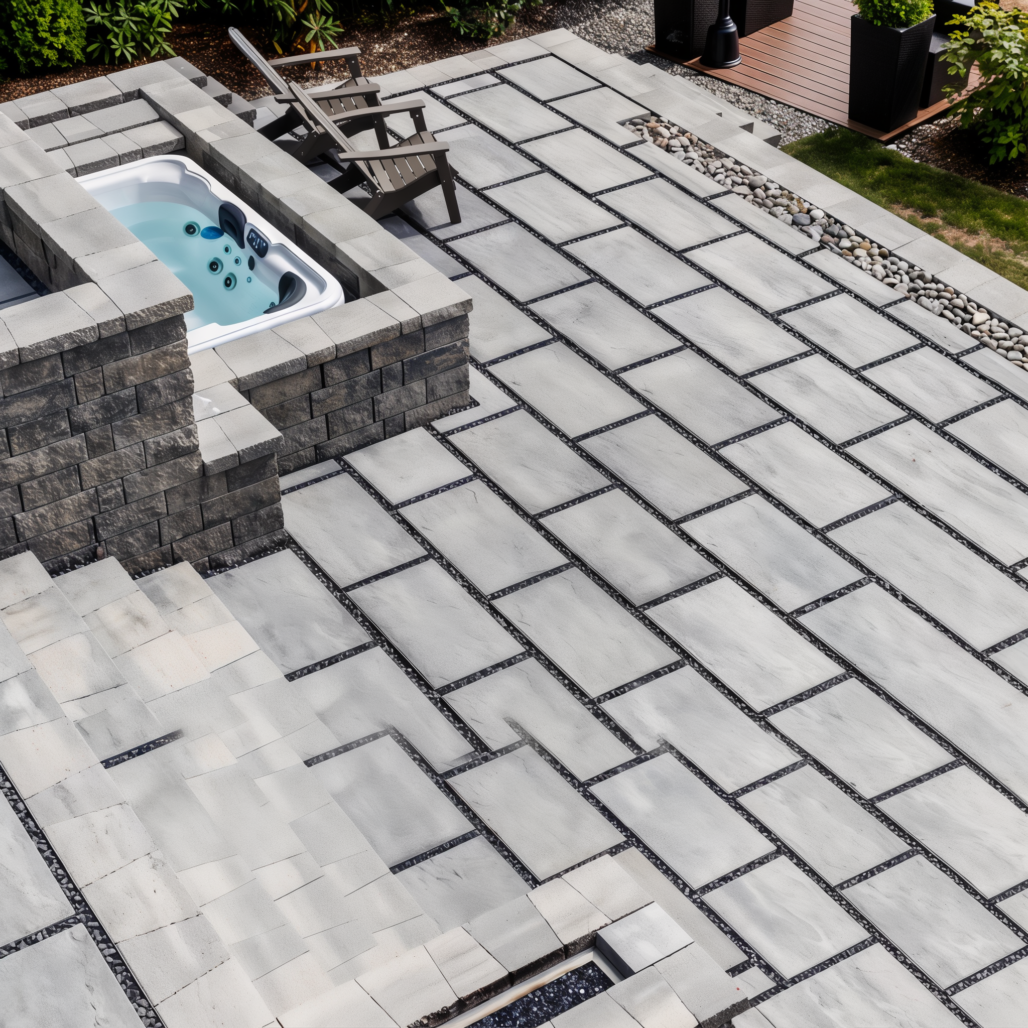 Shale Grey Blu 60 Grande slate slabs in a modular patio.