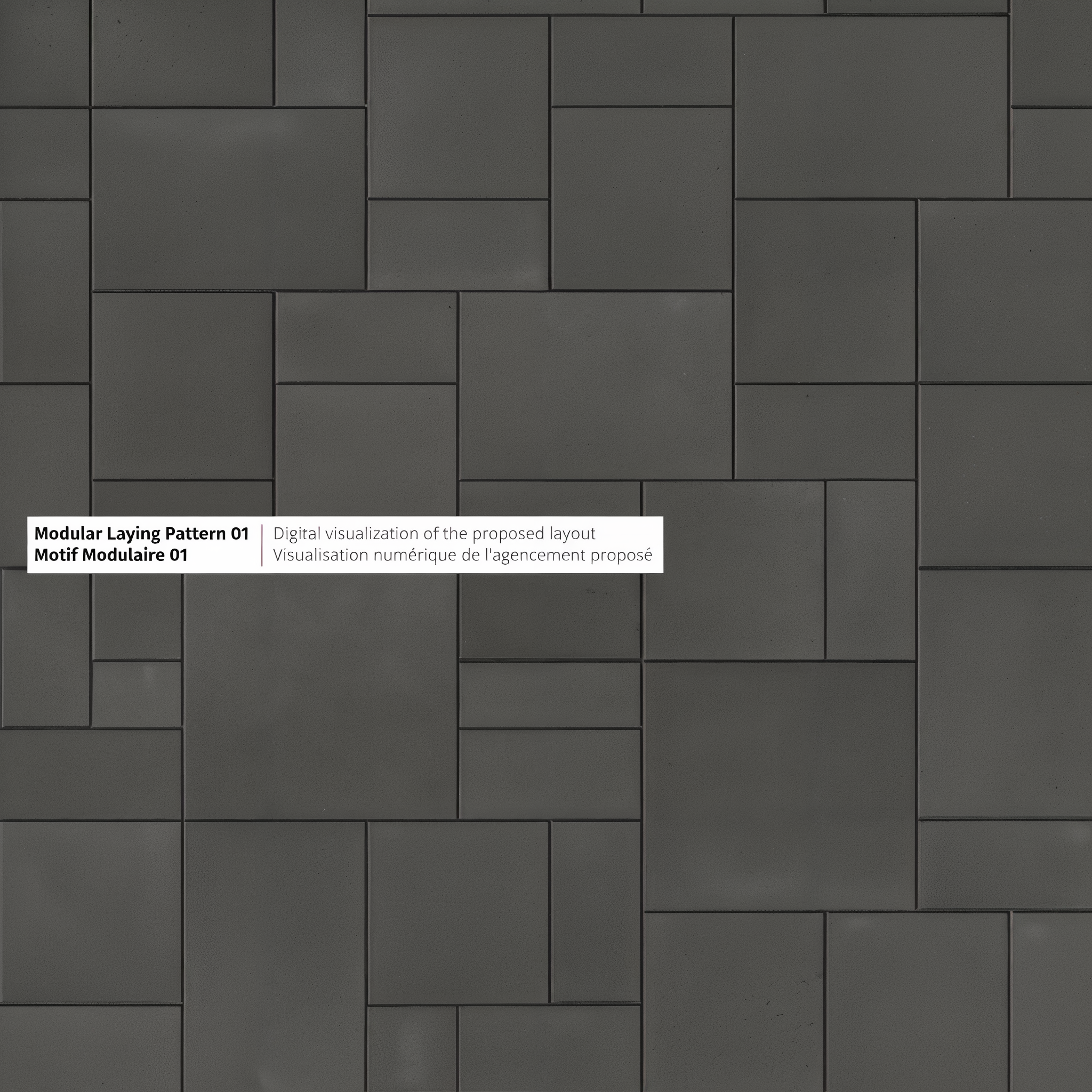 Blu 60 mm smooth Onyx Black slabs in Modular Laying Pattern 01.