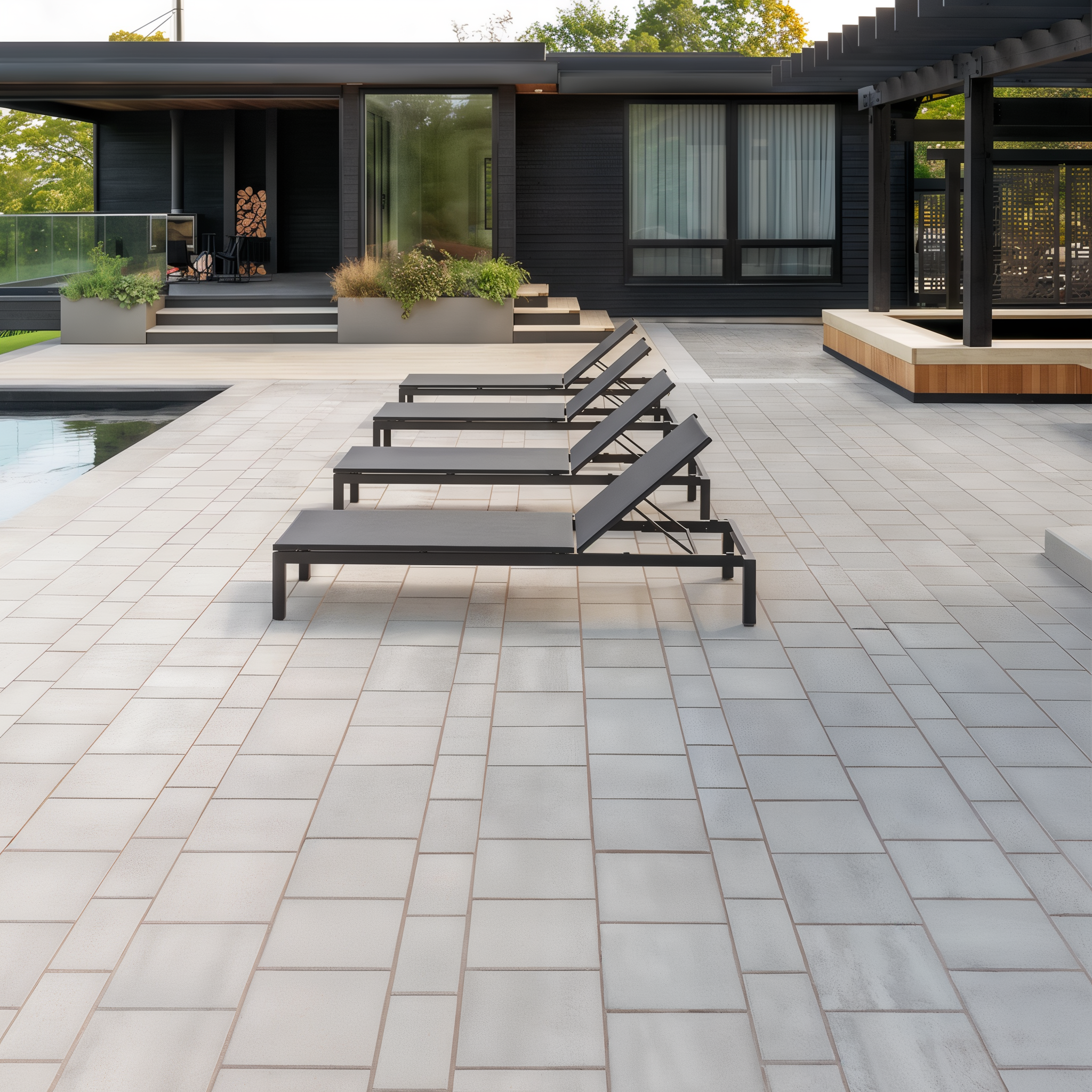 Blu 60 slabs in Beige Cream create an outdoor pool area