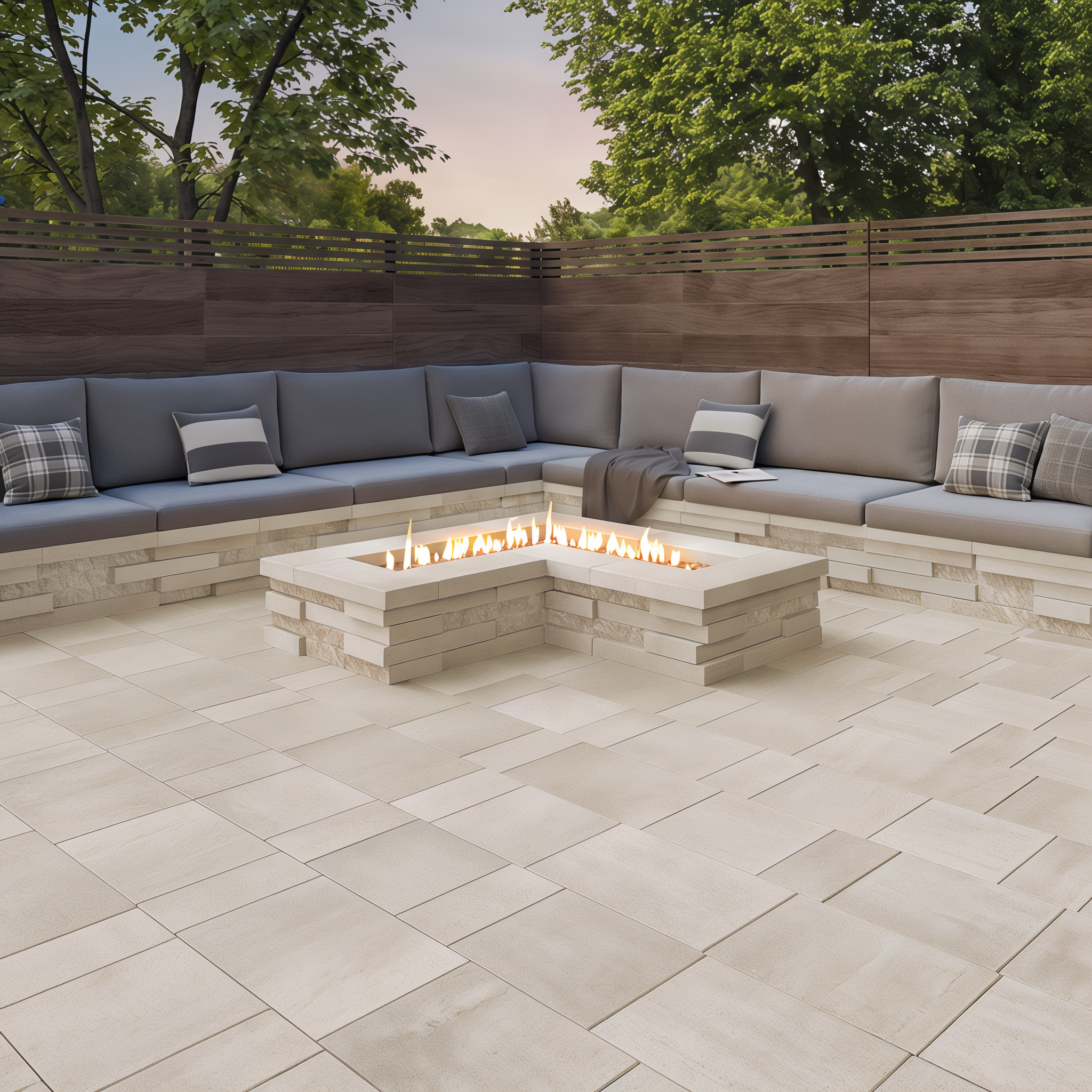 Blu 60 slabs in Beige Cream create an outdoor patio