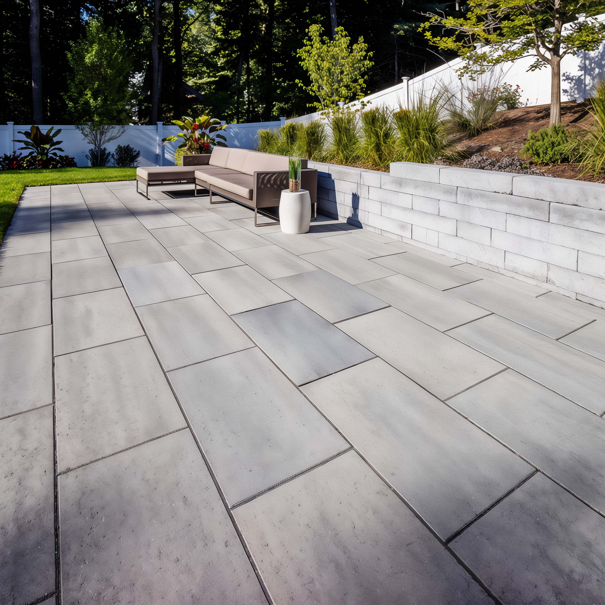 Blu 60 slabs in Shale Grey create an outdoor patio