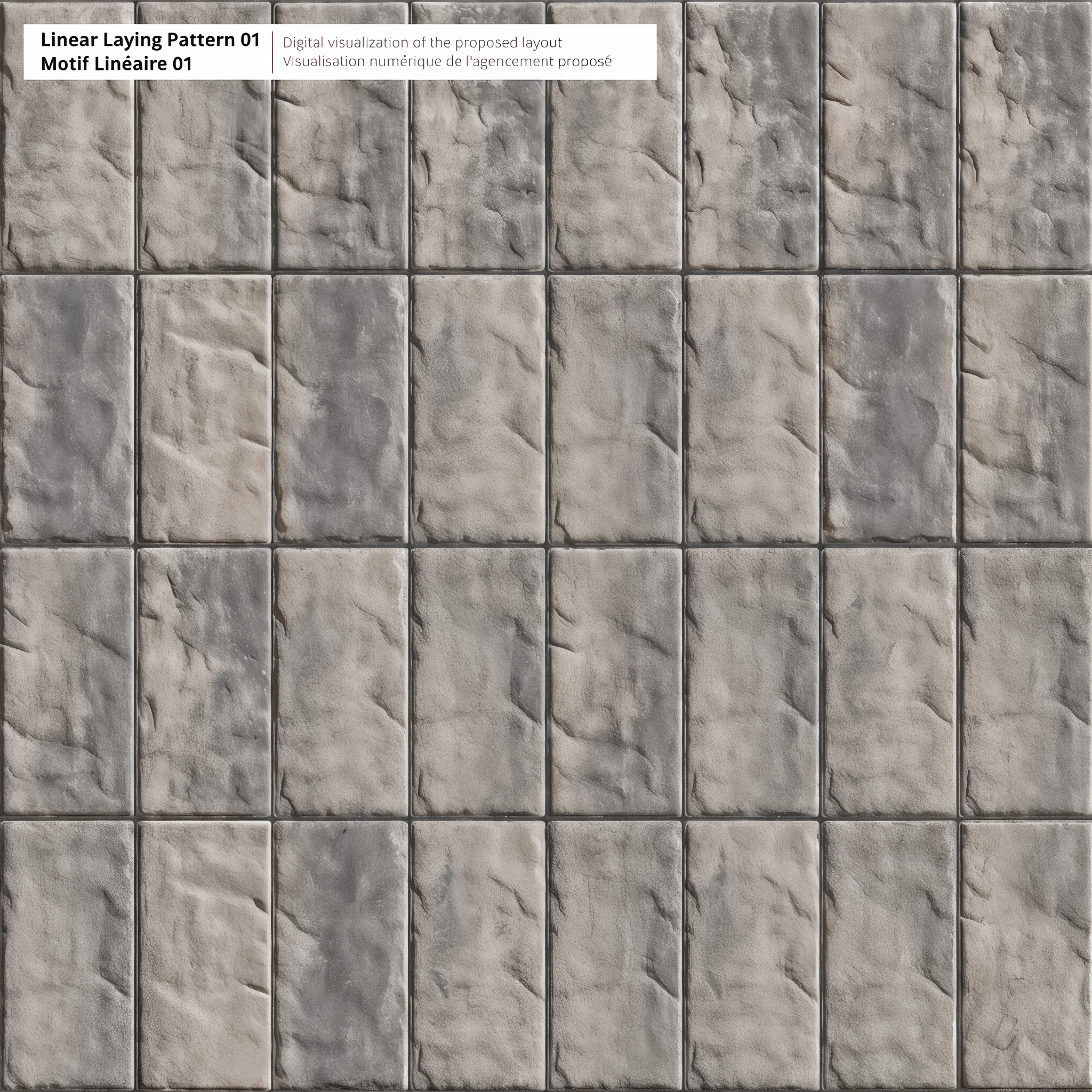 Blu HD2 pavers in Shale Grey slate finish, linear pattern 01, 6 x 13 inch