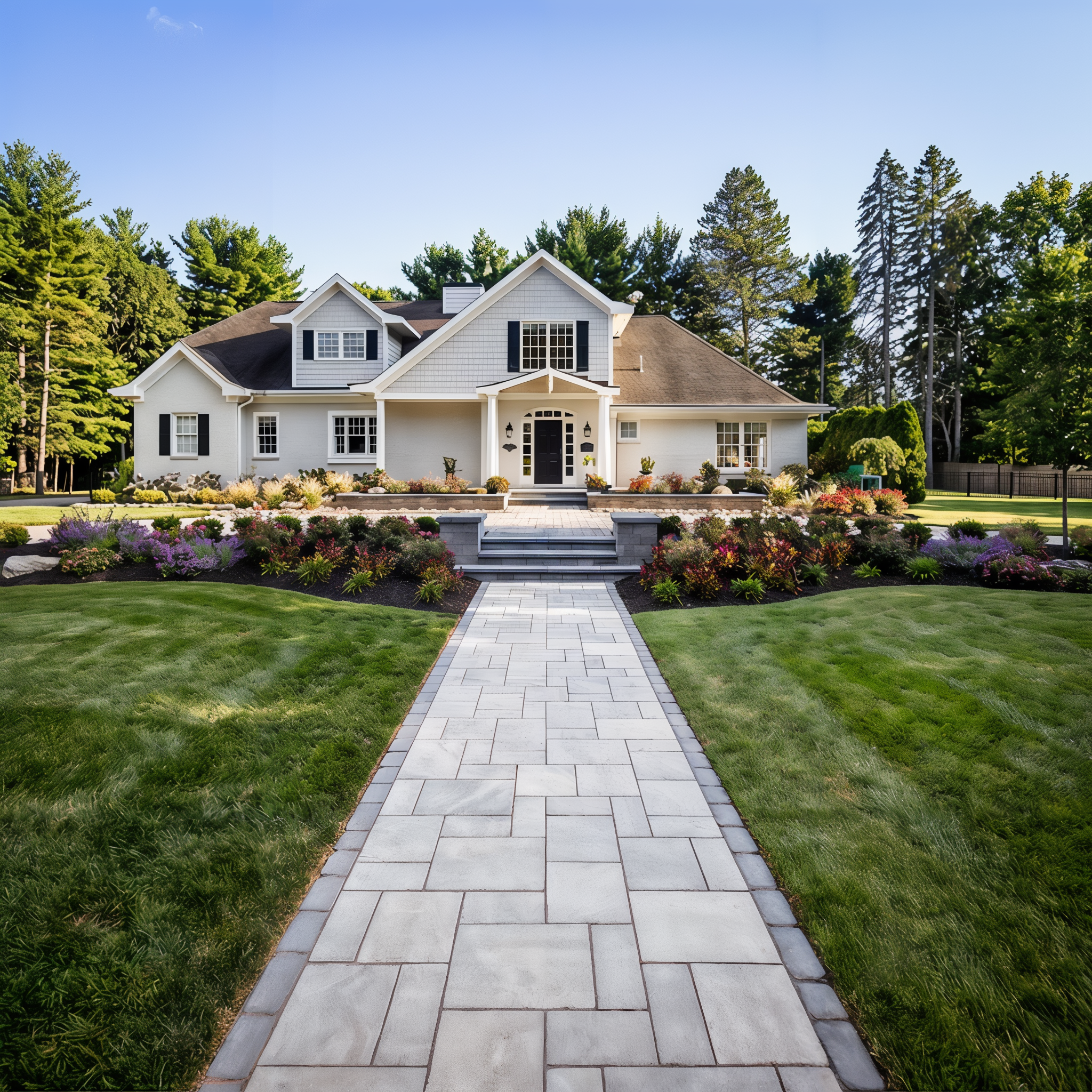 Blu 80 Slate Paver in Shale Grey walkway leading to entry, 6 x 13 inch