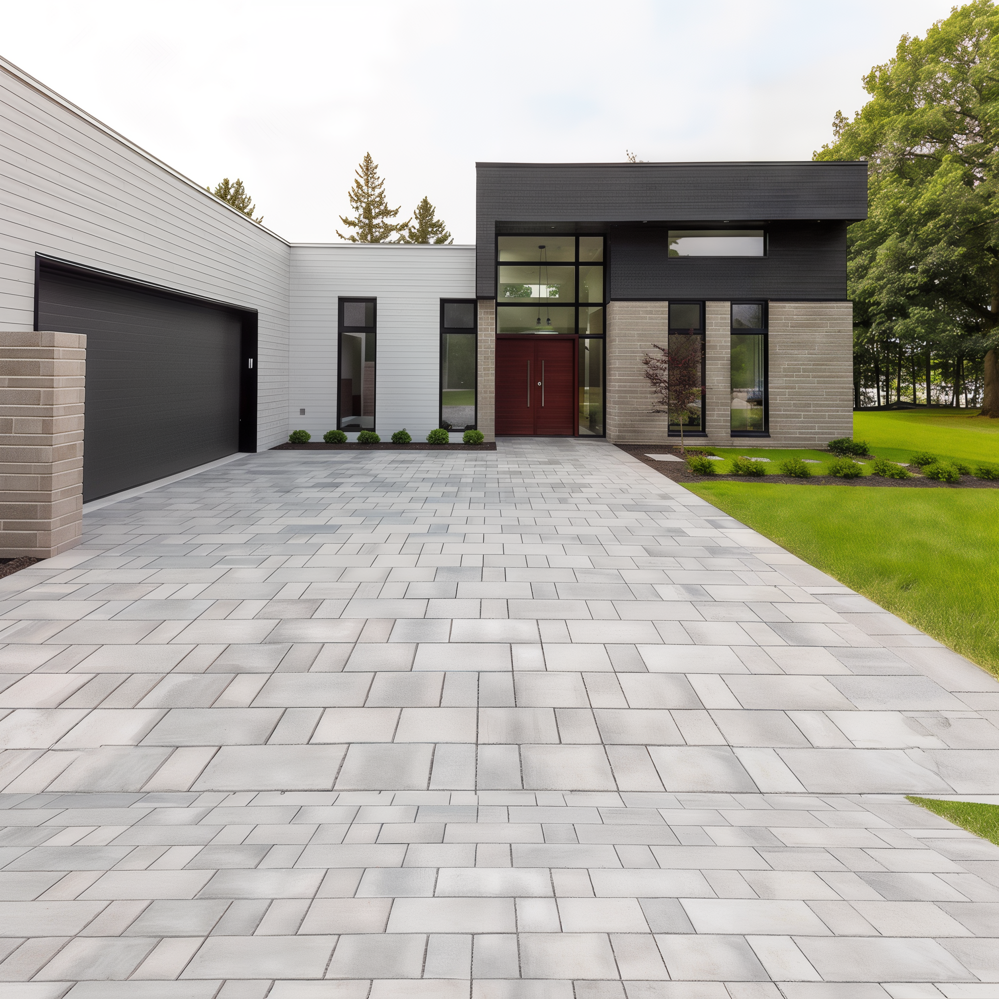 Blu 80 Smooth Greyed Nickel Pavers, modern driveway with clean lines