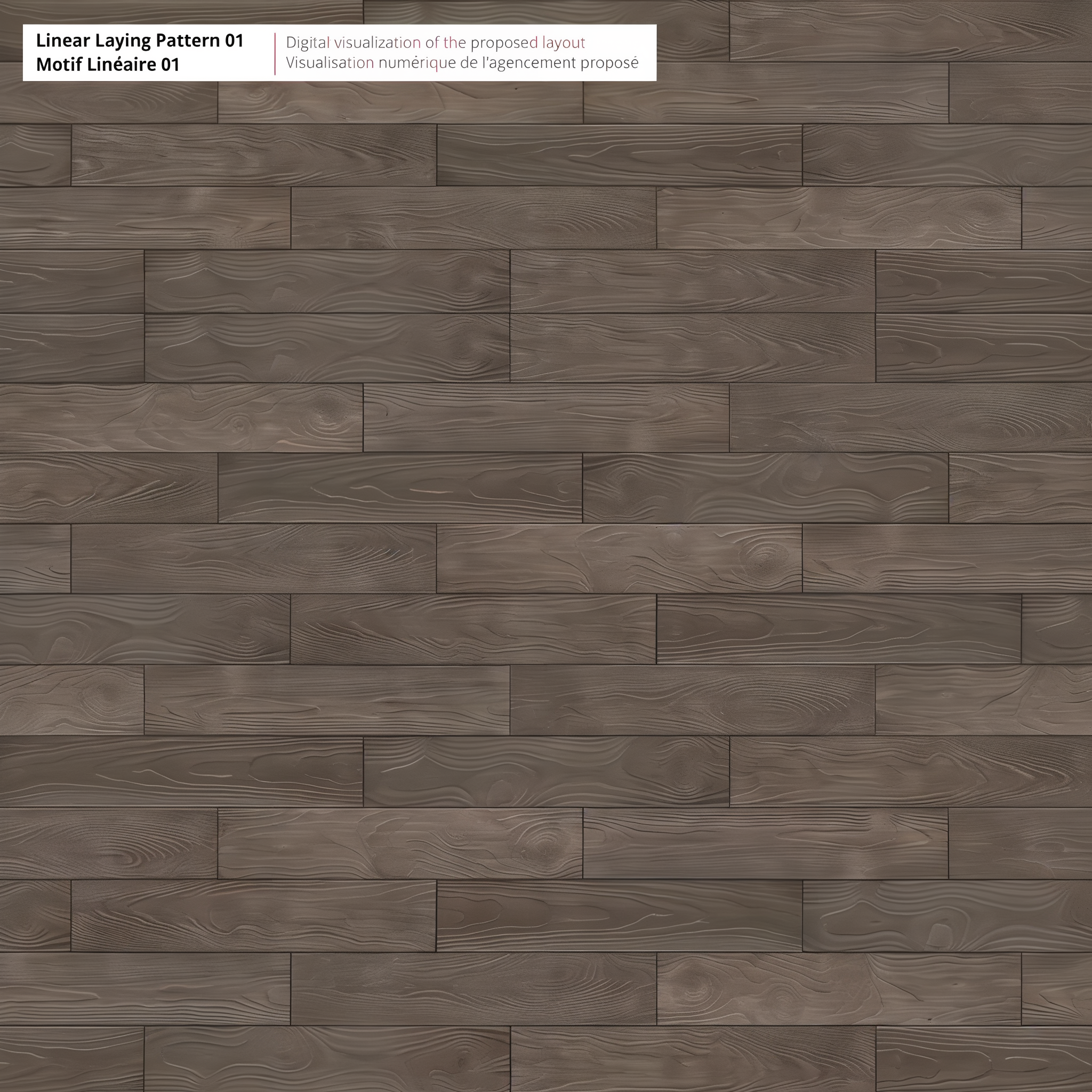 Borealis Slab in Smoked Pine, wood texture, laid in a clean linear pattern, 5 x 30