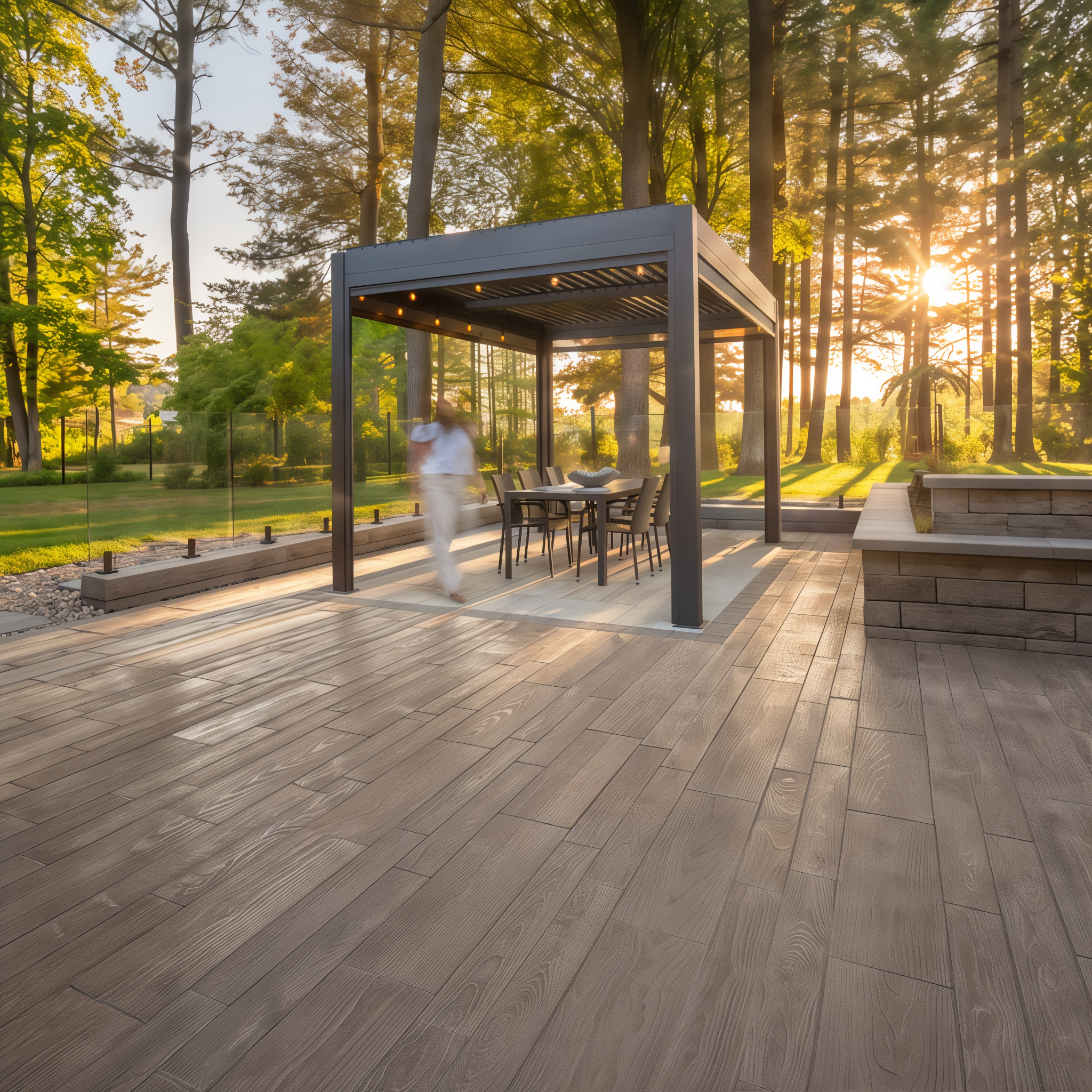 Techo-Bloc Borealis Slabs in Hazelnut Brandy on a spacious patio, 5 x 30