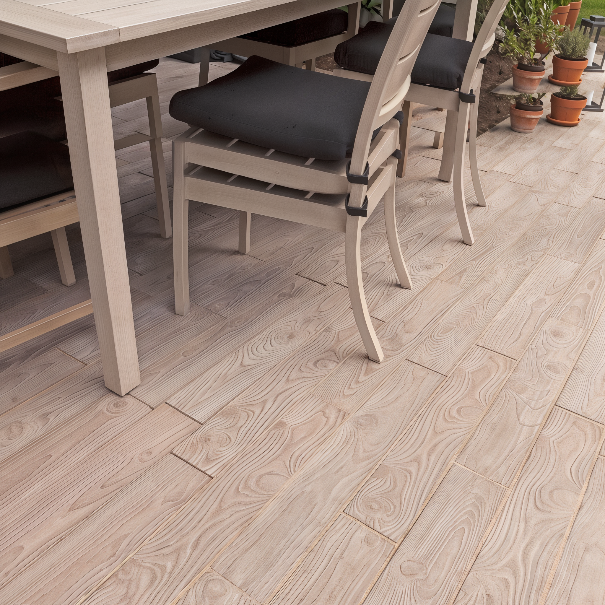 Outdoor patio with chair and Borealis Hazelnut Brandy paver slabs, 10 x 30