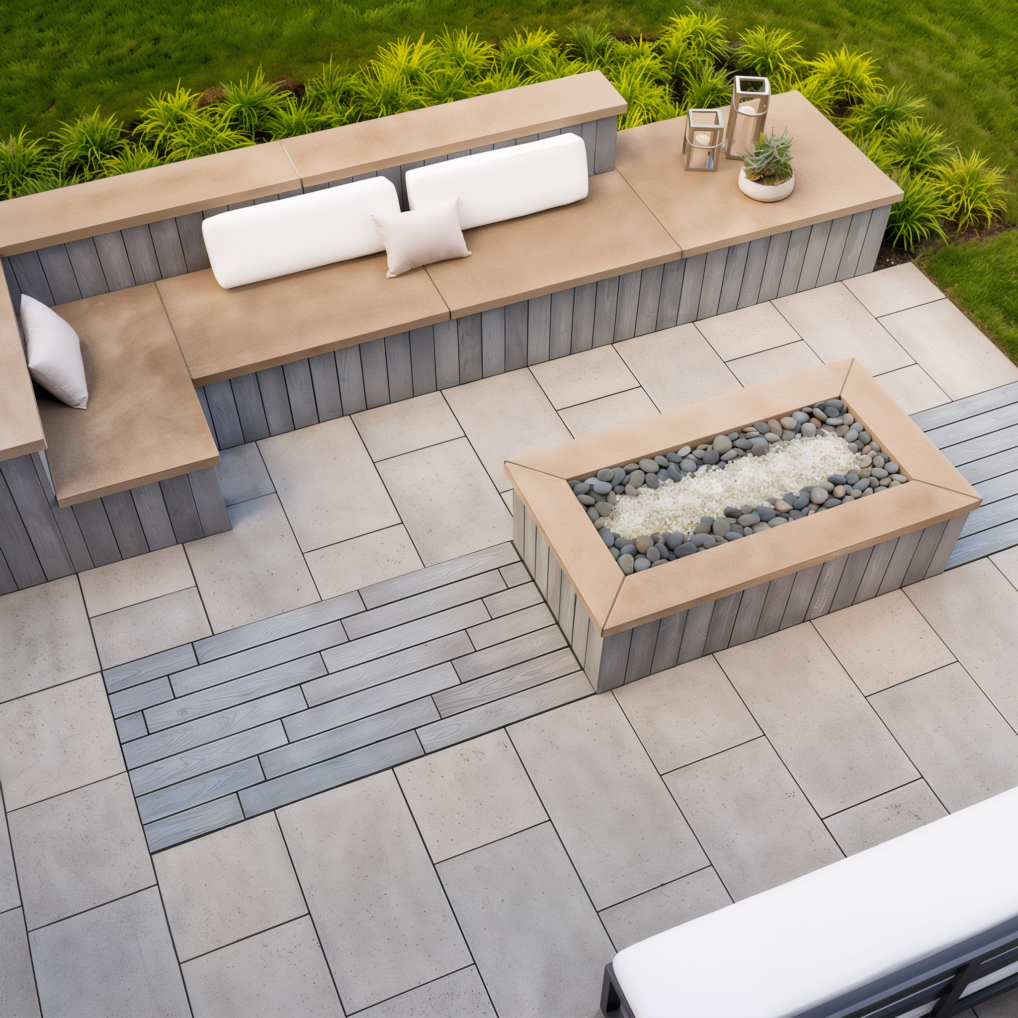 Outdoor seating patio featuring Borealis Riviera paver slabs, 10 x 30