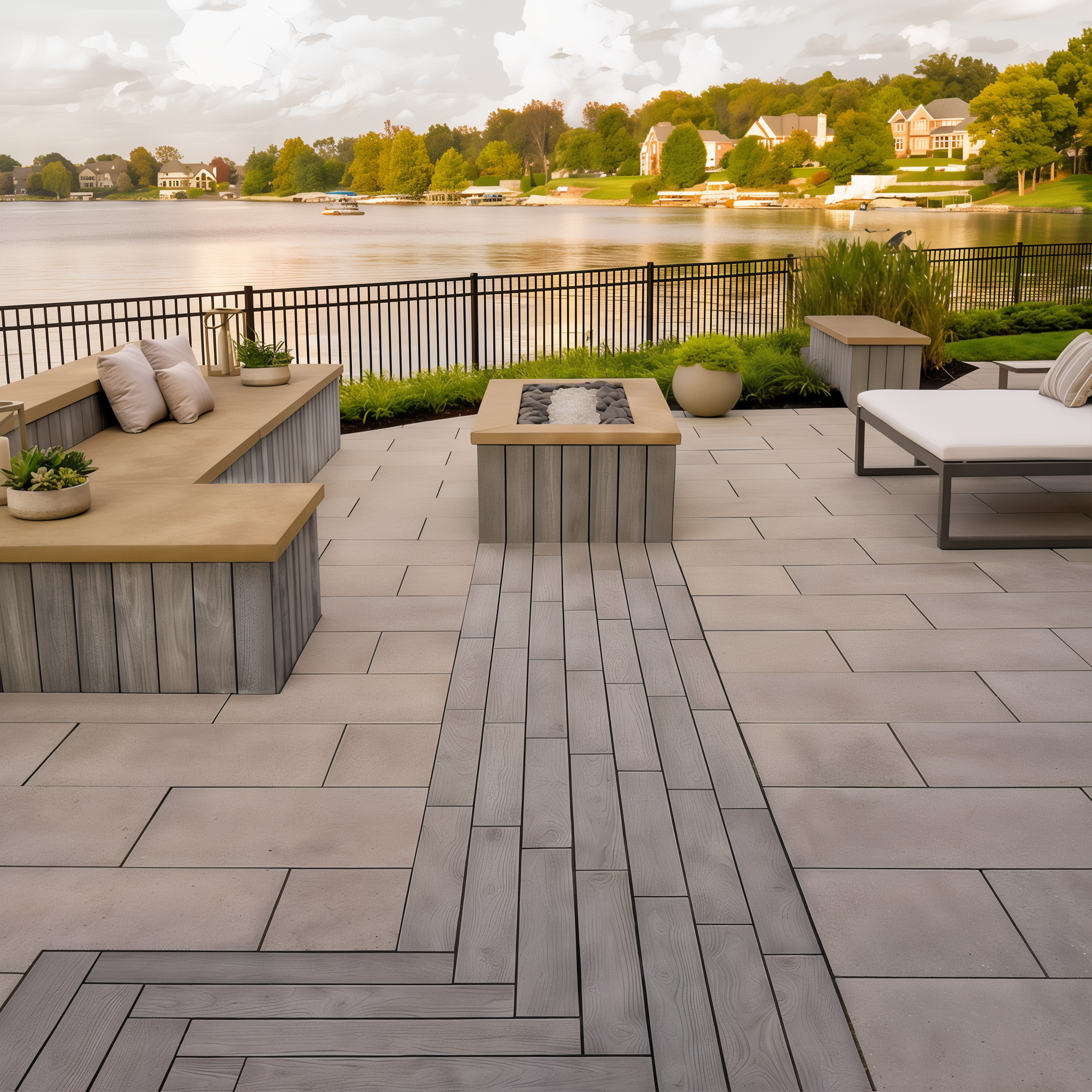 Outdoor patio featuring Techo-Bloc Borealis Riviera paver slabs, 5 x 30