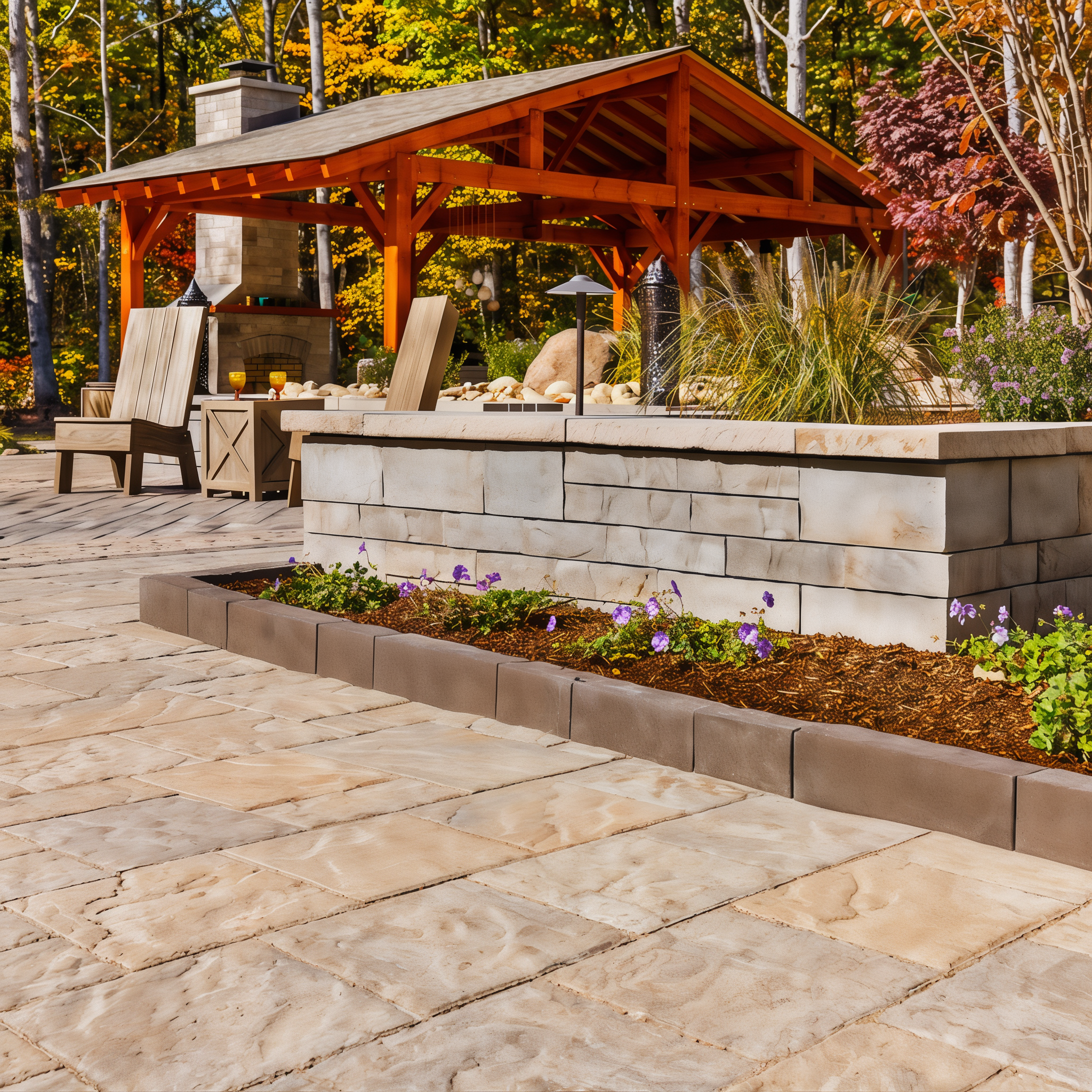 Garden edging with Brandon Edge Stone in Caffe Crema/Slate Modular Size #Caffè Crema / Slate#Modular Size