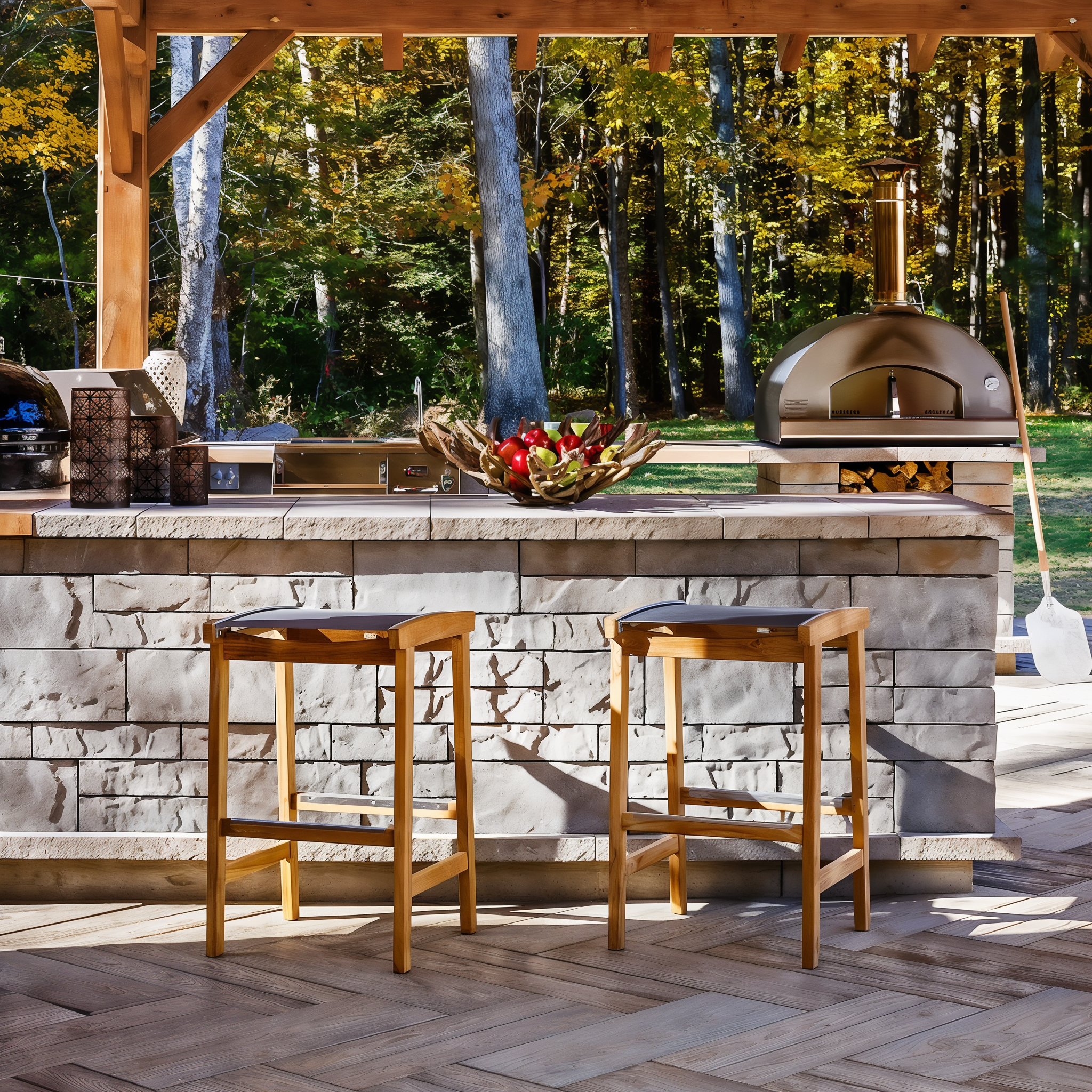 Brandon Wall Champlain Grey outdoor kitchen bar seating.
