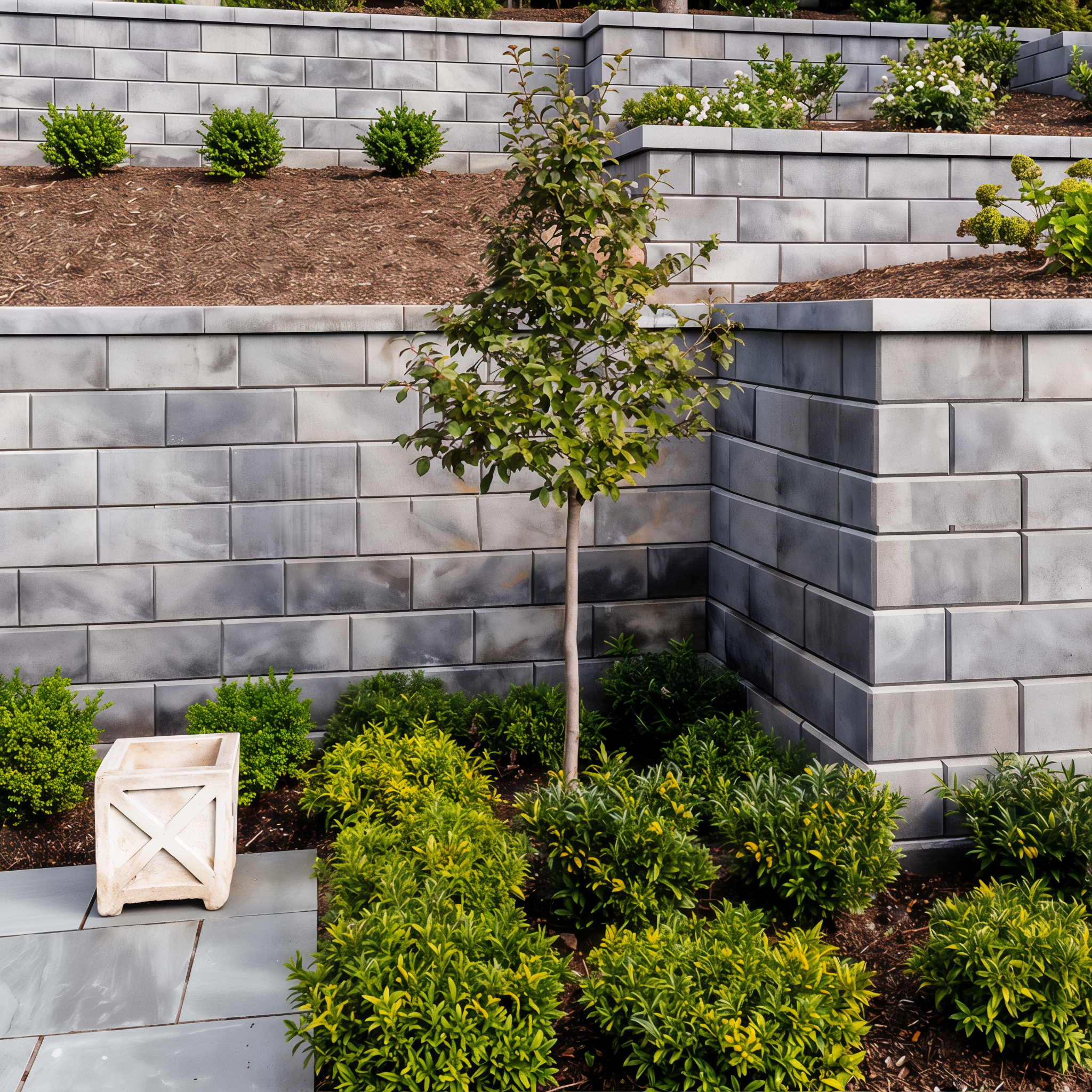 G-Force Wall in Shale Grey adding a durable edge to a modern landscape.