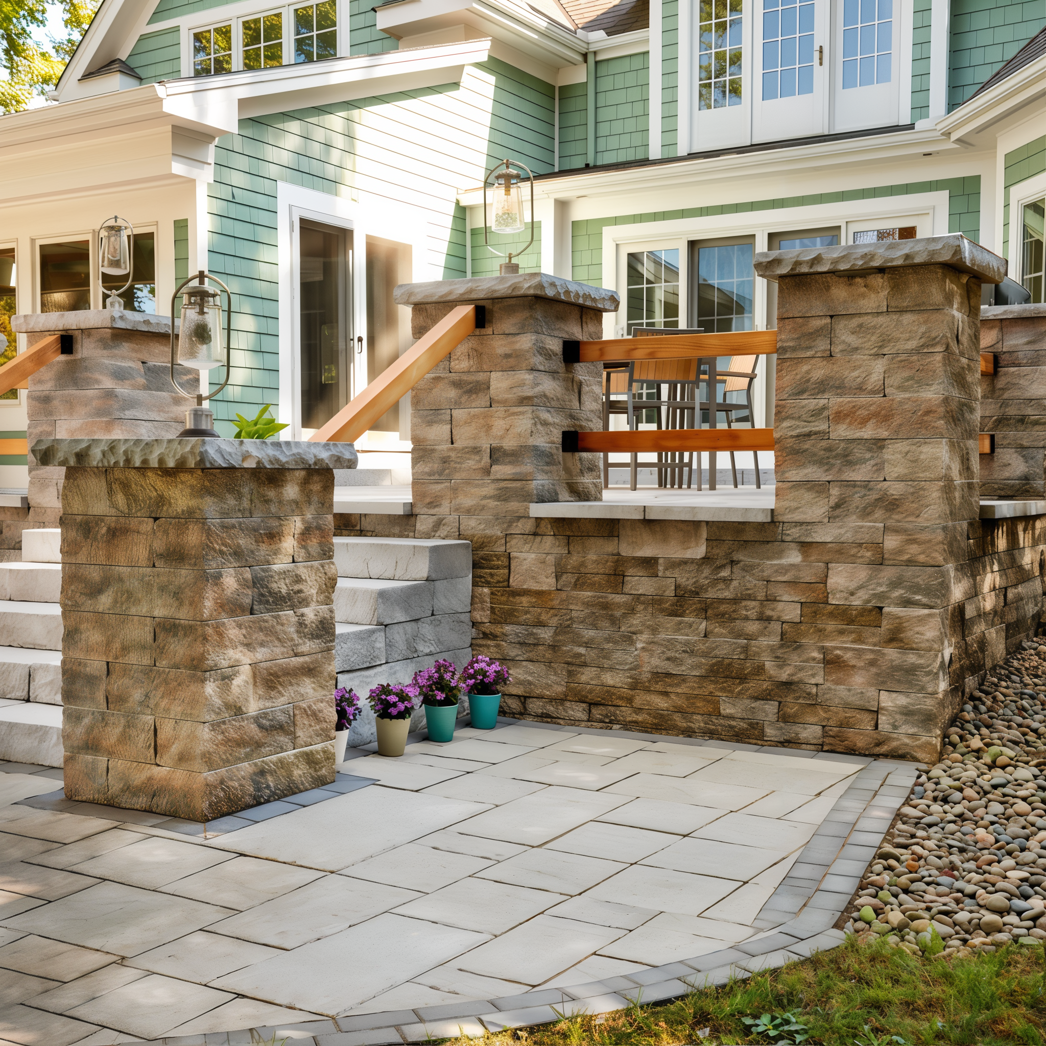 Mini-Creta Sandlewood Wall as patio column and garden wall.