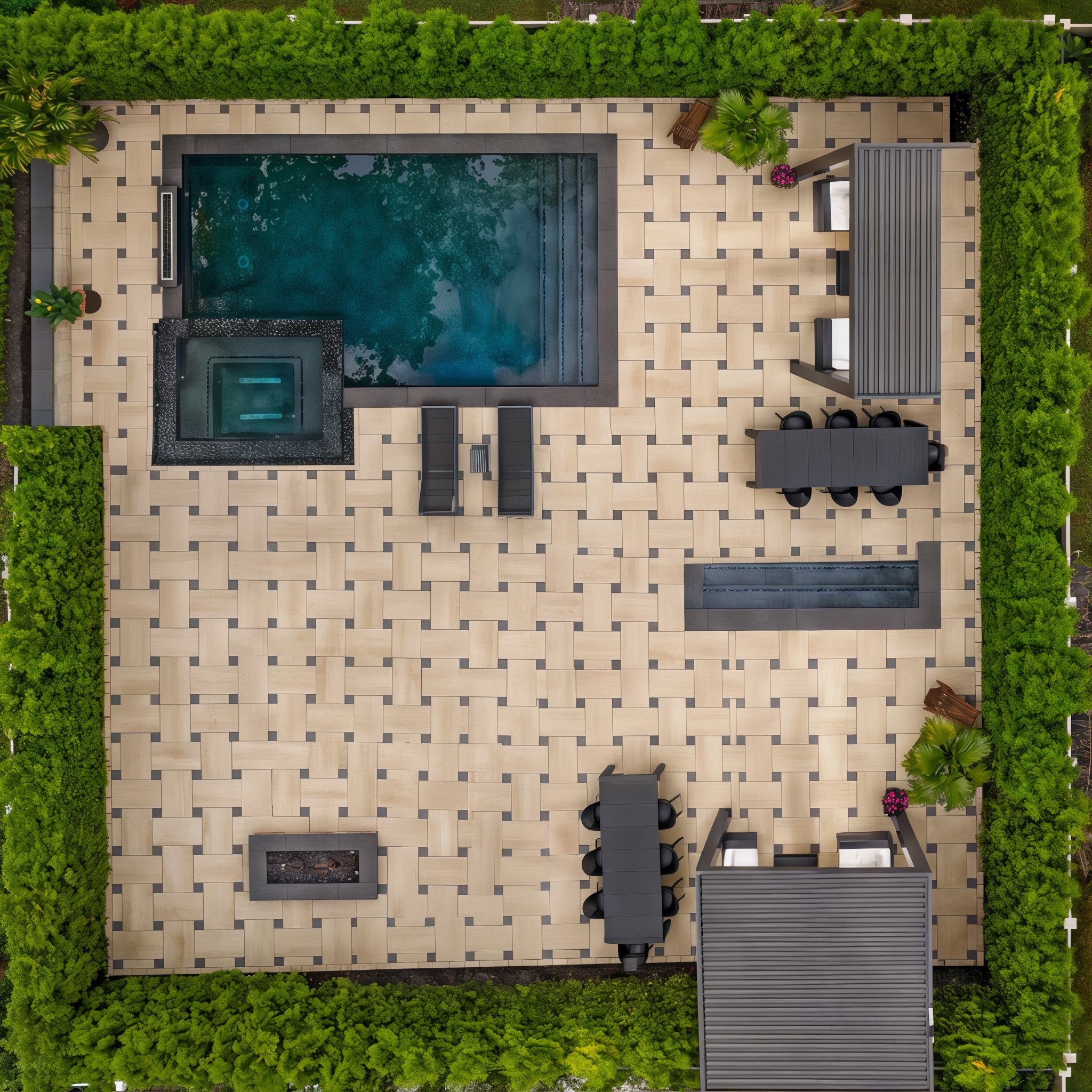 Ocean Grande Legacy Collection slabs creating an outdoor patio in Beige Cream HD² Ocean Wave.